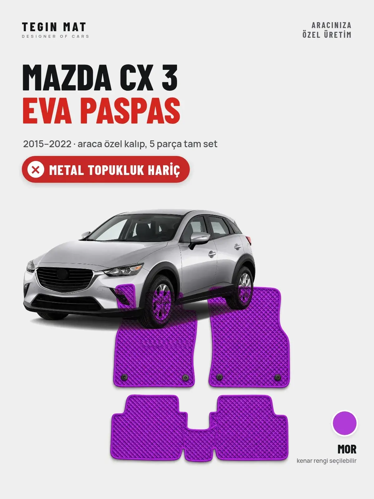 Mazda CX 3 EVA Oto Paspas Tam Set (2015–2022) Mor – Metal Topukluk Hariç (1)