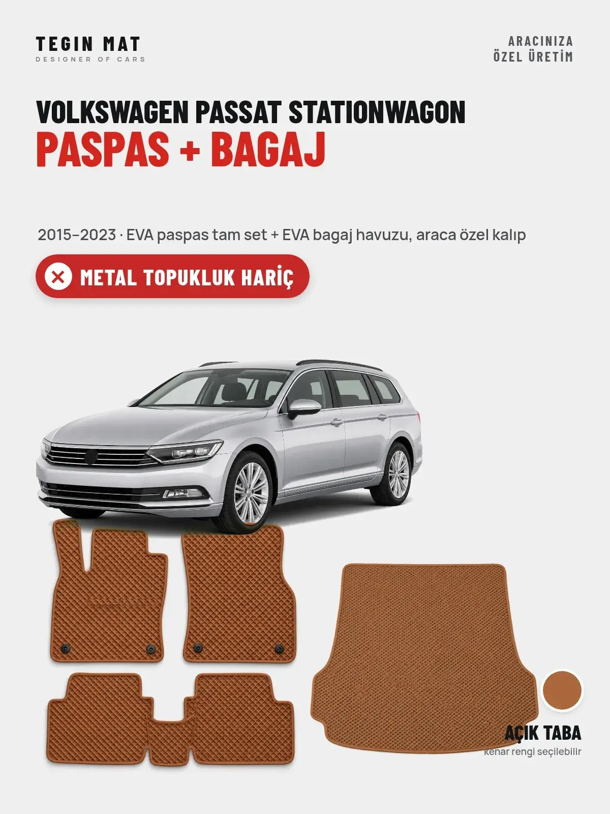 Volkswagen Passat Stationwagon EVA Paspas + Bagaj Havuzu Seti (2015–2023) Açık Taba – Metal Topukluk Hariç (1)