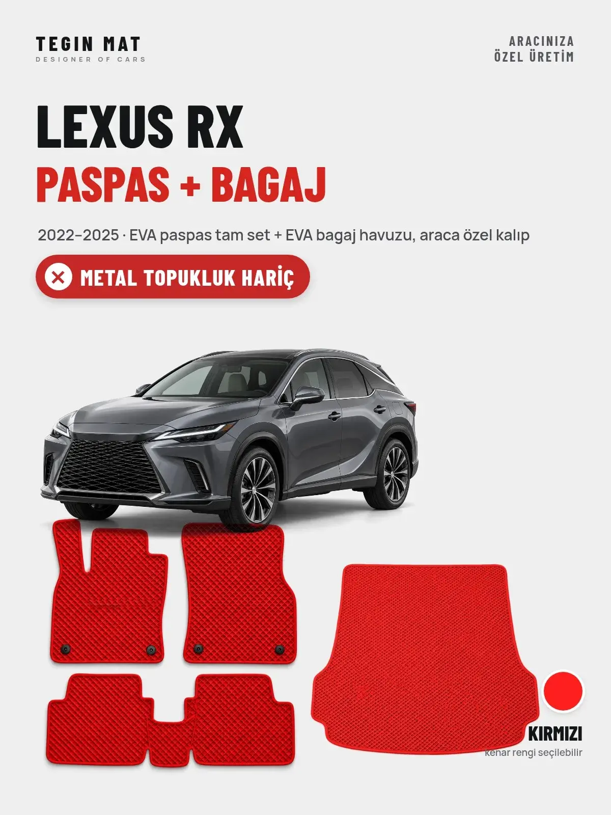 Lexus RX EVA Paspas + Bagaj Havuzu Seti (2022–2025) Kırmızı – Metal Topukluk Hariç (1)