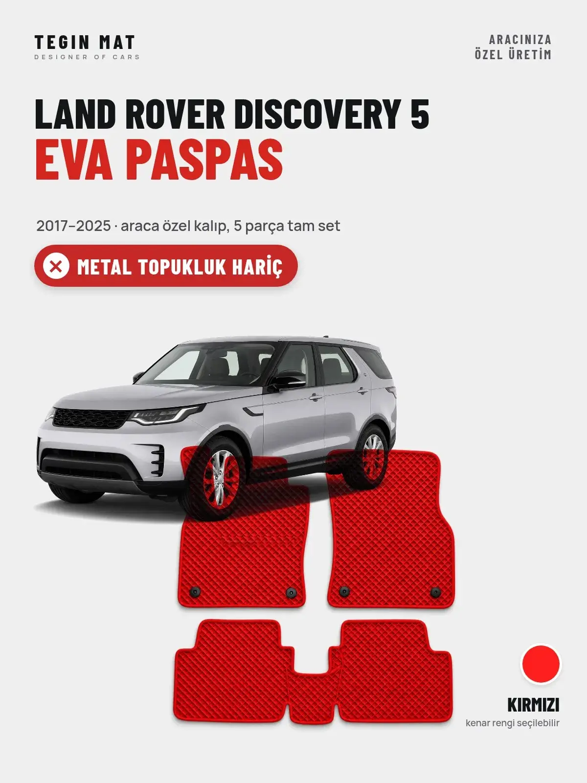 Land Rover Discovery 5 EVA Oto Paspas Tam Set (2017–2025) Kırmızı – Metal Topukluk Hariç (1)