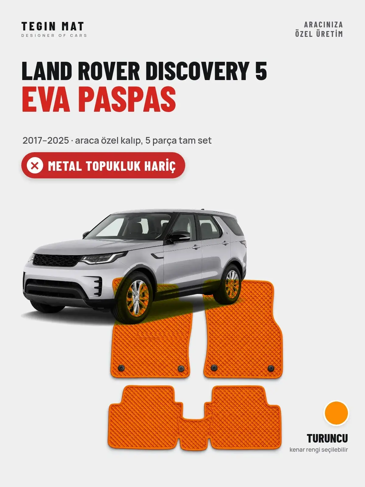 Land Rover Discovery 5 EVA Oto Paspas Tam Set (2017–2025) Turuncu – Metal Topukluk Hariç (1)