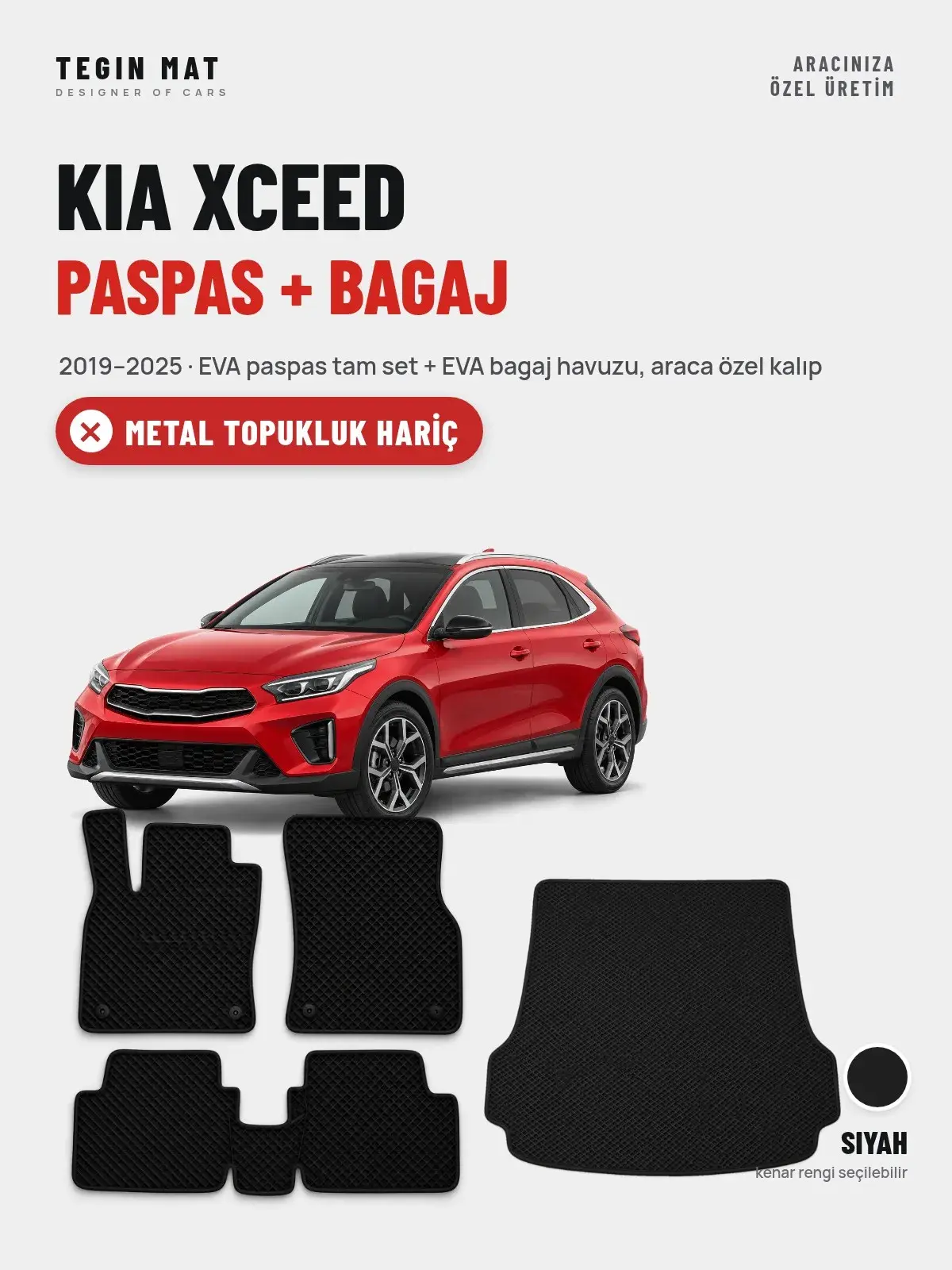Kia XCeed EVA Paspas + Bagaj Havuzu Seti (2019–2025) Siyah – Metal Topukluk Hariç (1)