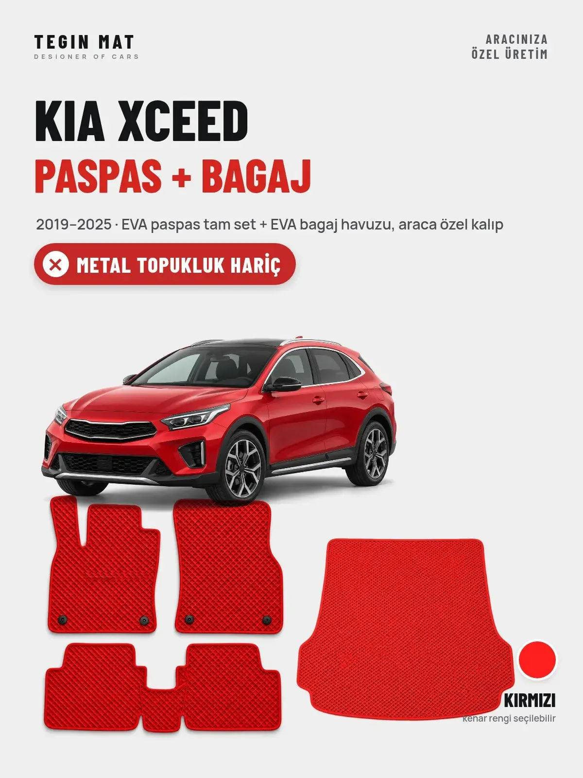 Kia XCeed EVA Paspas + Bagaj Havuzu Seti (2019–2025) Kırmızı – Metal Topukluk Hariç (1)