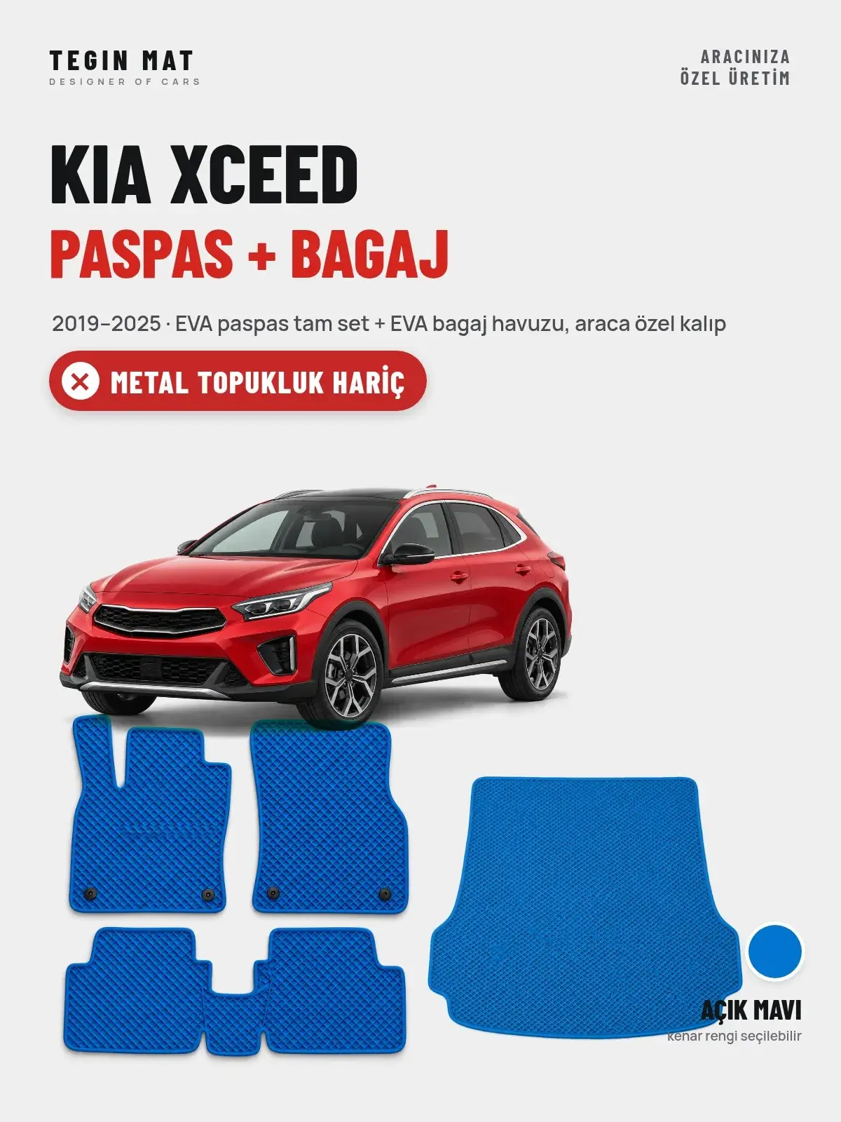 Kia XCeed EVA Paspas + Bagaj Havuzu Seti (2019–2025) Açık Mavi – Metal Topukluk Hariç (1)
