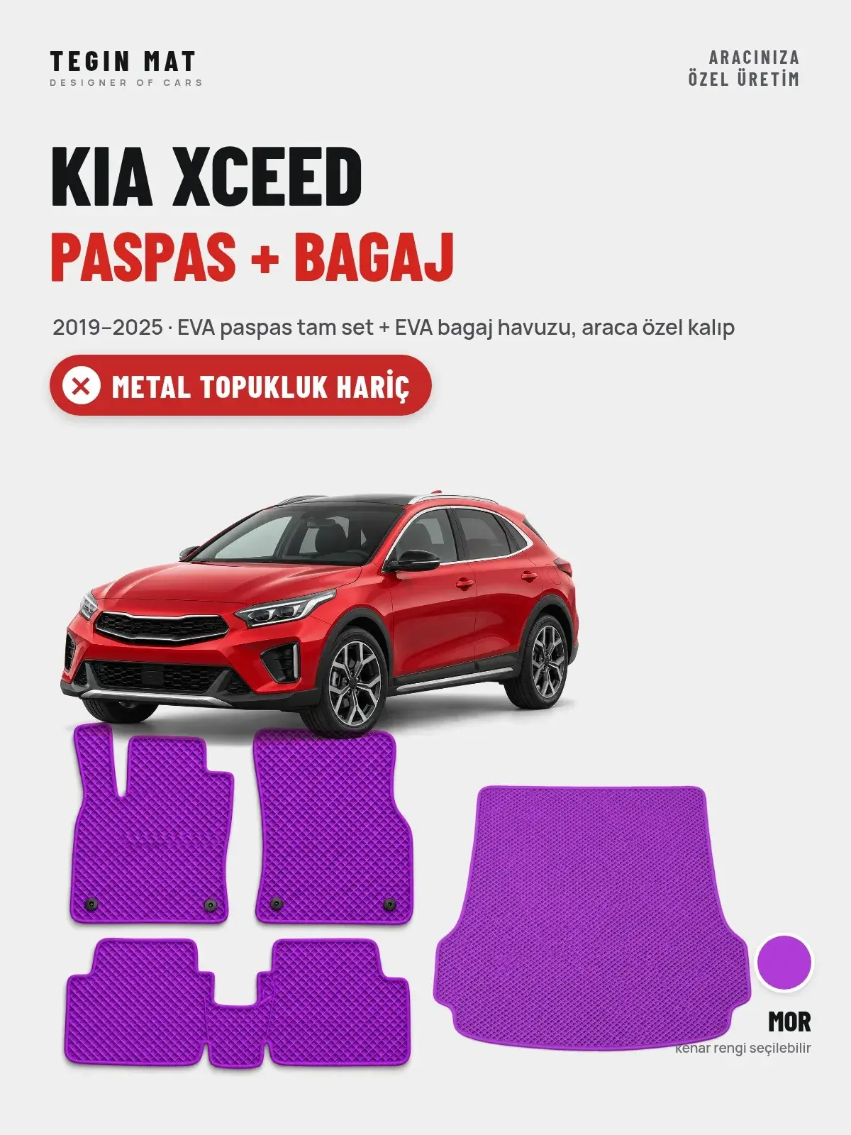 Kia XCeed EVA Paspas + Bagaj Havuzu Seti (2019–2025) Mor – Metal Topukluk Hariç (1)