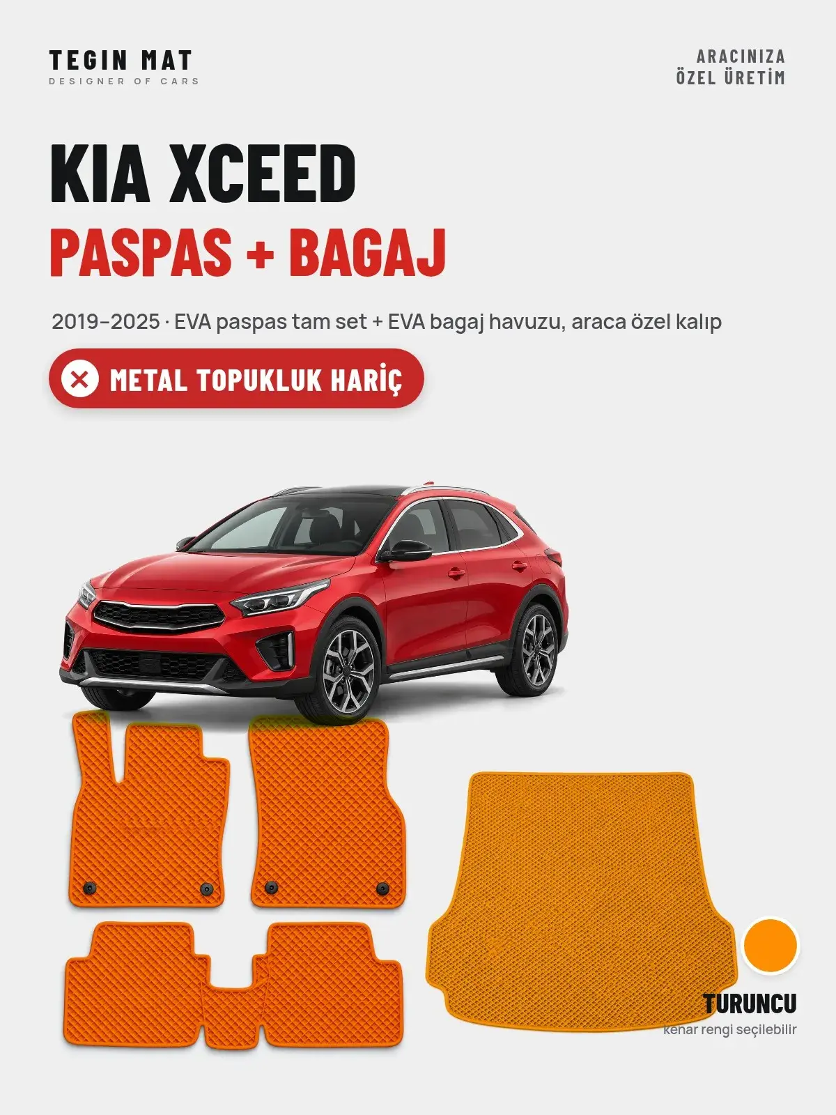 Kia XCeed EVA Paspas + Bagaj Havuzu Seti (2019–2025) Turuncu – Metal Topukluk Hariç (1)