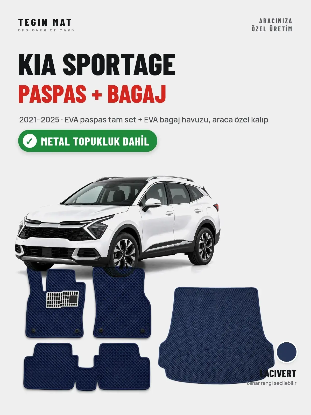 Kia Sportage EVA Paspas + Bagaj Havuzu Seti (2021–2025) Lacivert – Metal Topukluk Dahil (1)