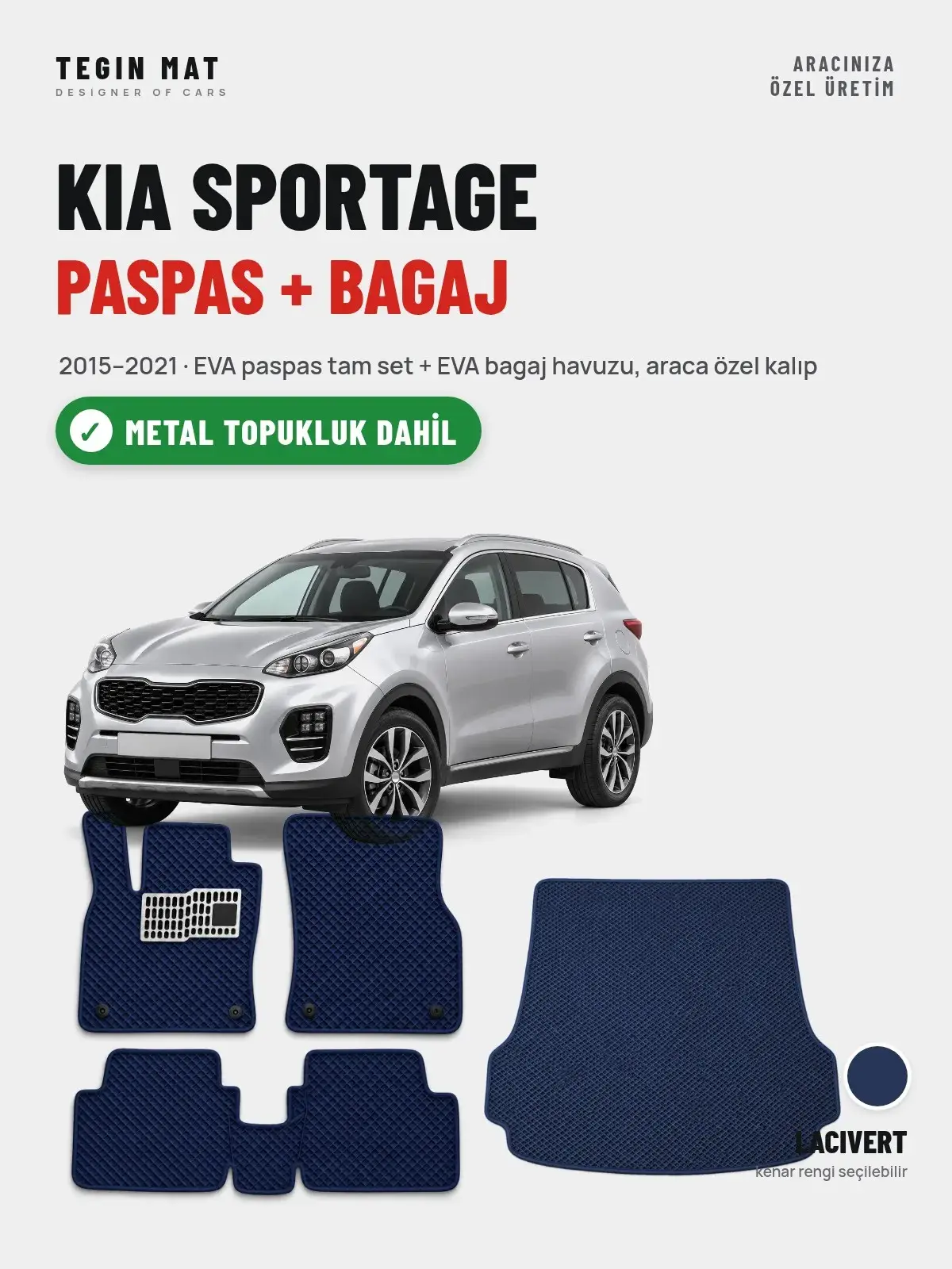 Kia Sportage EVA Paspas + Bagaj Havuzu Seti (2015–2021) Lacivert – Metal Topukluk Dahil (1)