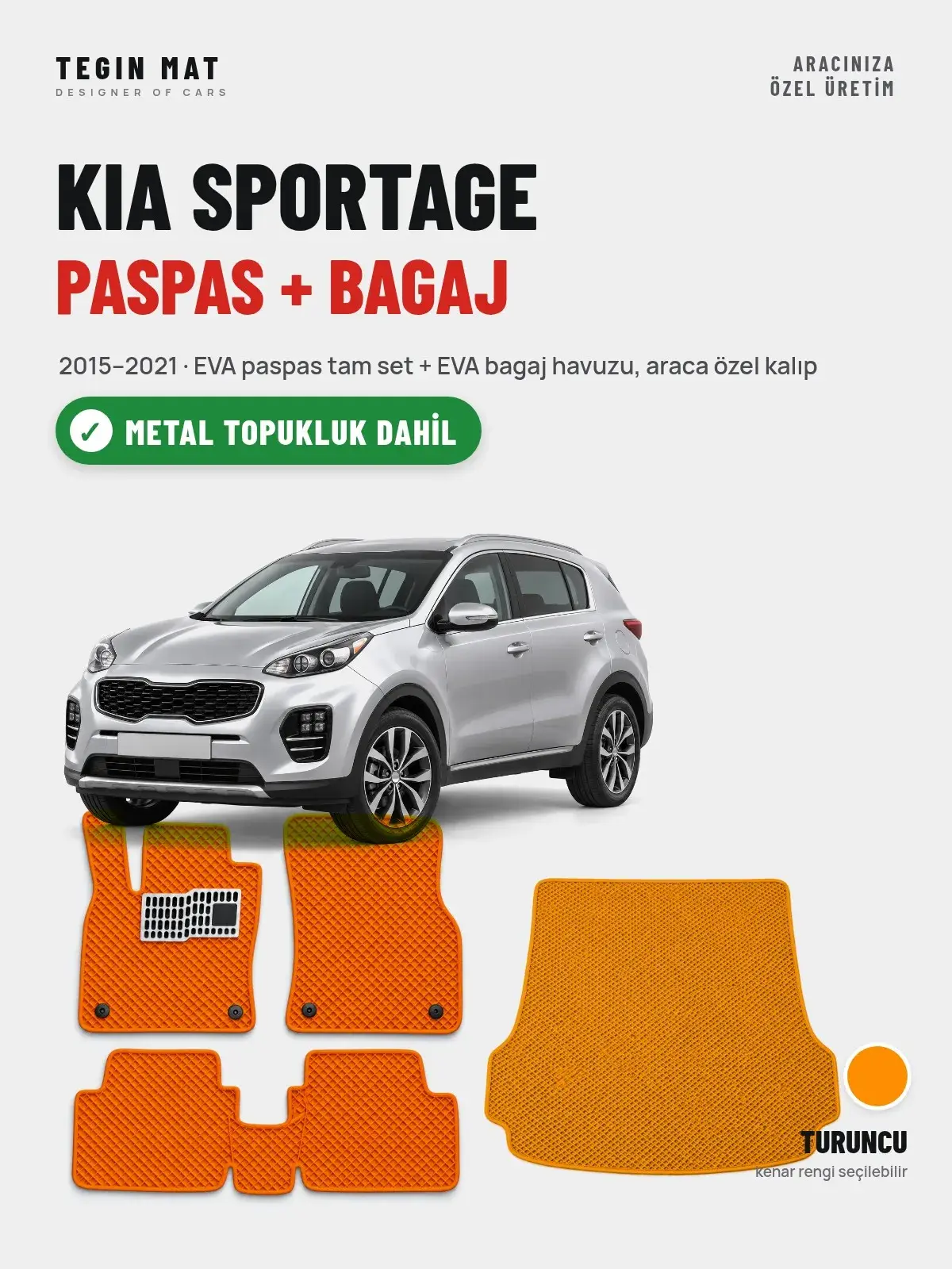 Kia Sportage EVA Paspas + Bagaj Havuzu Seti (2015–2021) Turuncu – Metal Topukluk Dahil (1)