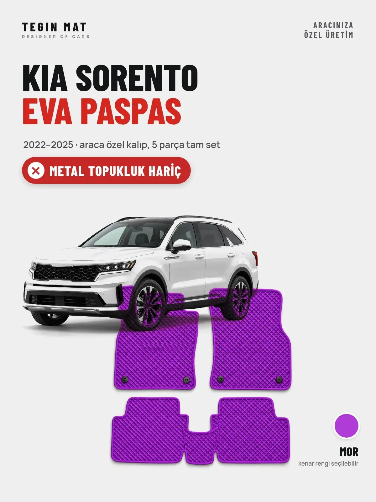 Kia Sorento EVA Oto Paspas Tam Set (2022–2025) Mor – Metal Topukluk Hariç (1)