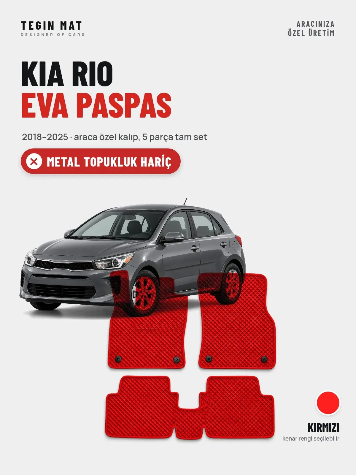 Kia Rio EVA Oto Paspas Tam Set (2018–2025) Kırmızı – Metal Topukluk Hariç (1)