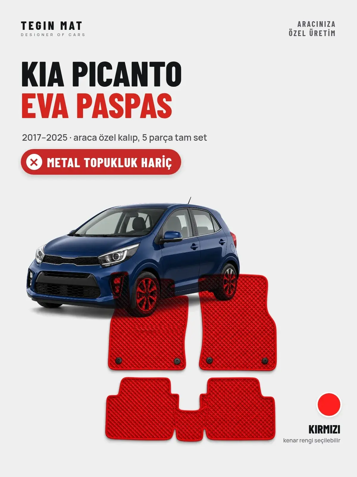 Kia Picanto EVA Oto Paspas Tam Set (2017–2025) Kırmızı – Metal Topukluk Hariç (1)