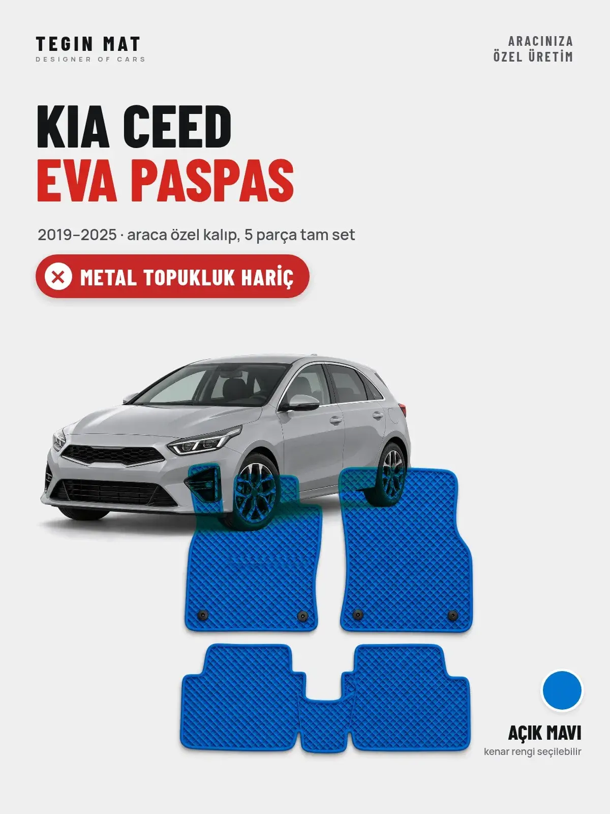 Kia Ceed EVA Oto Paspas Tam Set (2019–2025) Açık Mavi – Metal Topukluk Hariç (1)