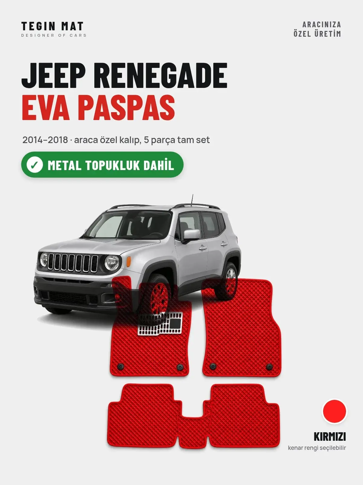 Jeep Renegade EVA Oto Paspas Tam Set (2014–2018) Kırmızı – Metal Topukluk Dahil (1)