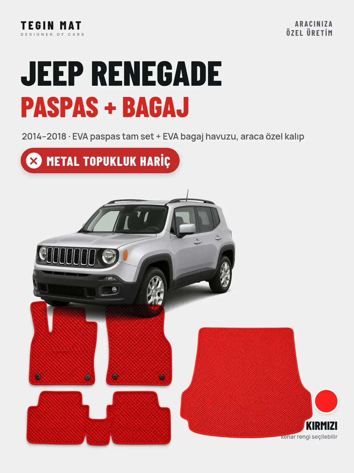 Jeep Renegade EVA Paspas + Bagaj Havuzu Seti (2014–2018) Kırmızı – Metal Topukluk Hariç (1)