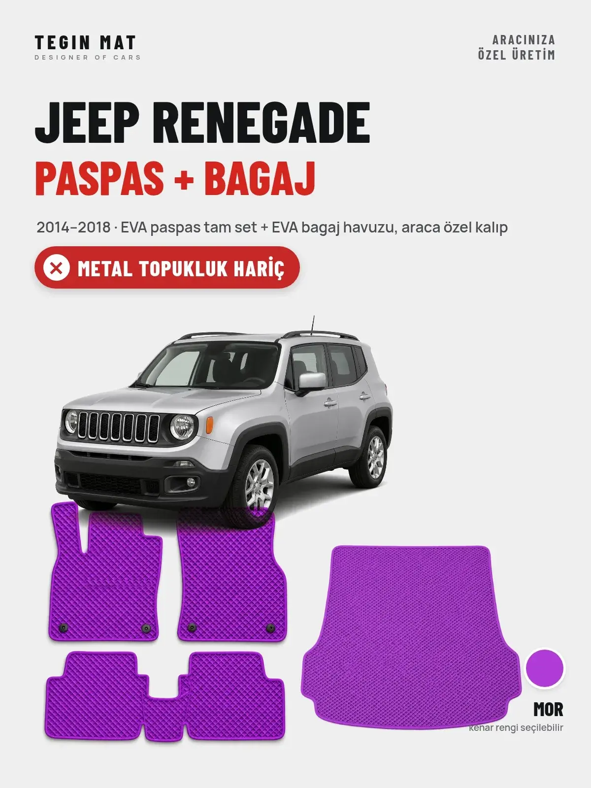 Jeep Renegade EVA Paspas + Bagaj Havuzu Seti (2014–2018) Mor – Metal Topukluk Hariç (1)