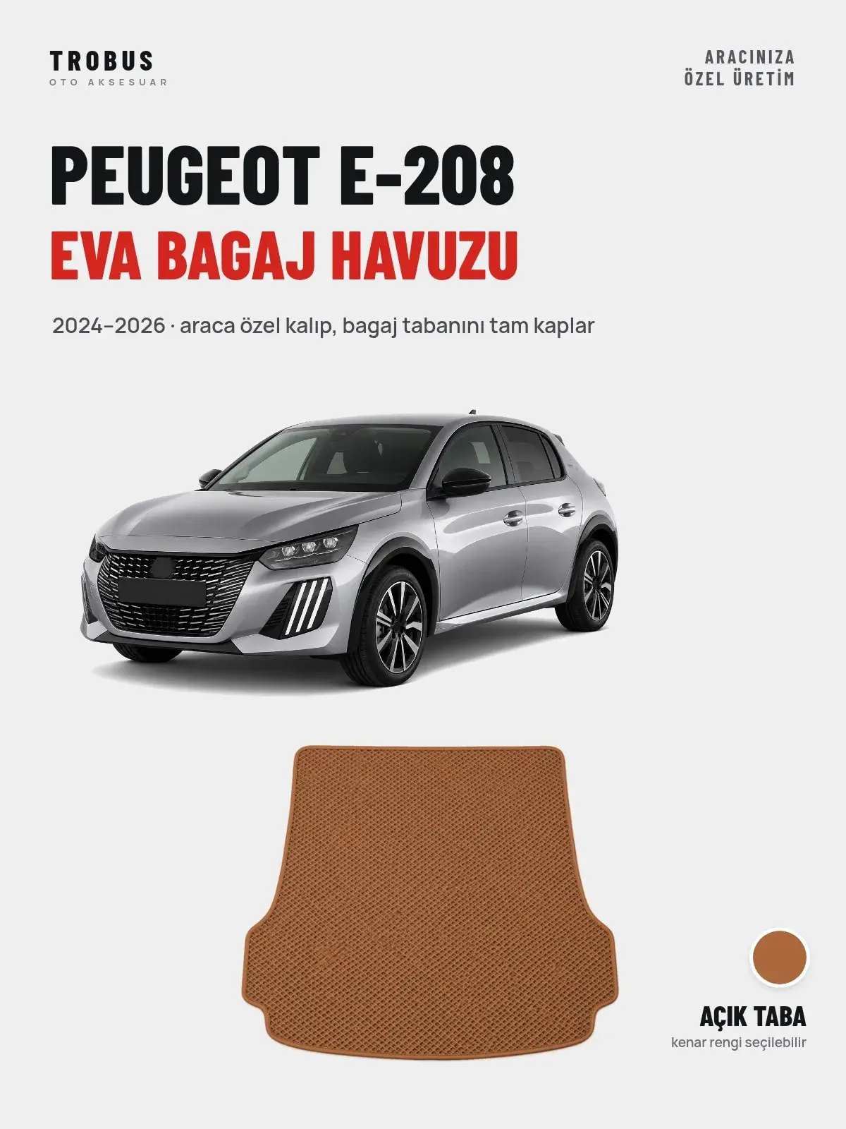 Peugeot e-208 EVA Bagaj Havuzu (2024–2026) Açık Taba – Araca Özel Kalıp (1)