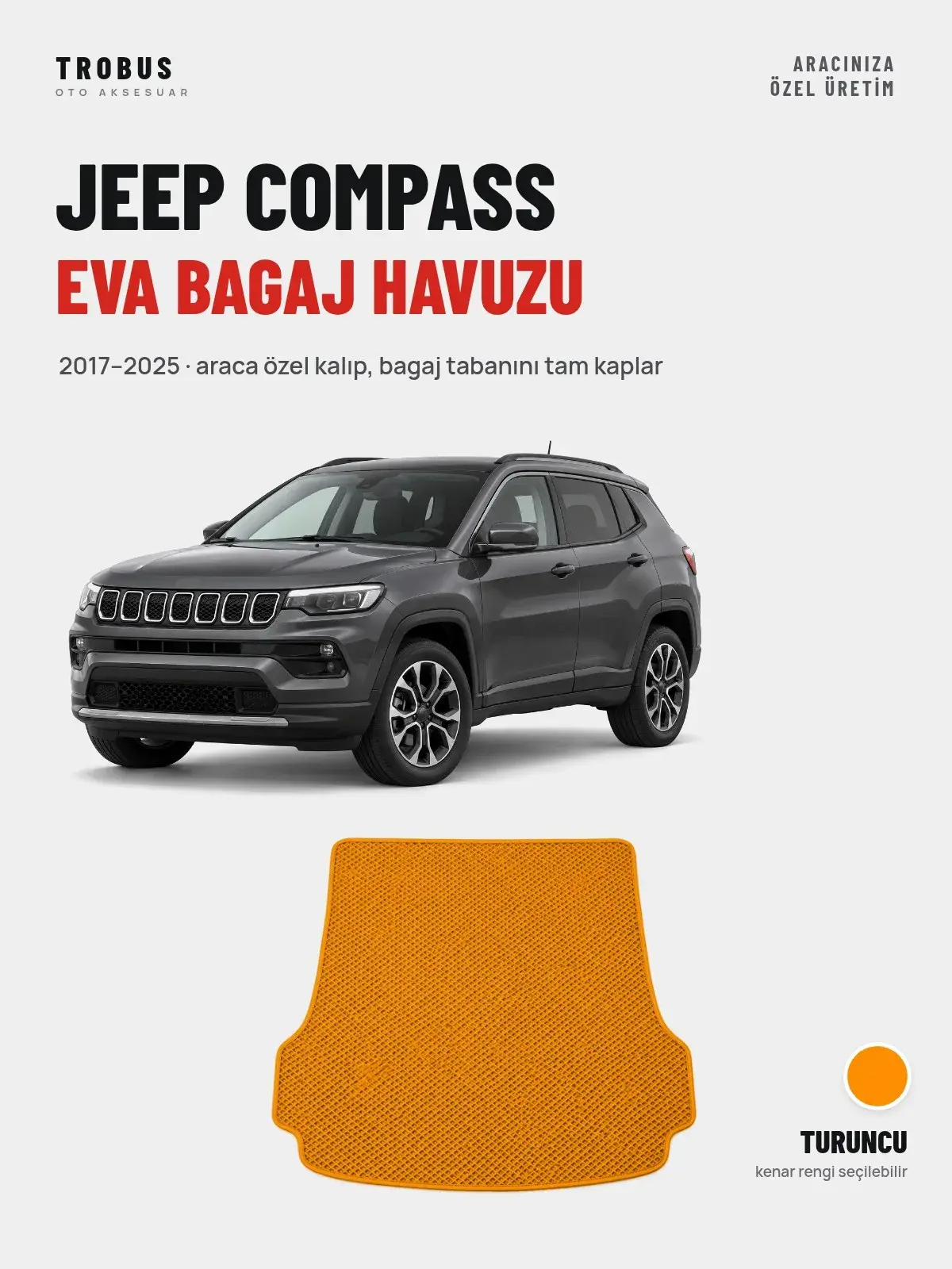 Jeep Compass EVA Bagaj Havuzu (2017–2025) Turuncu – Araca Özel Kalıp (1)