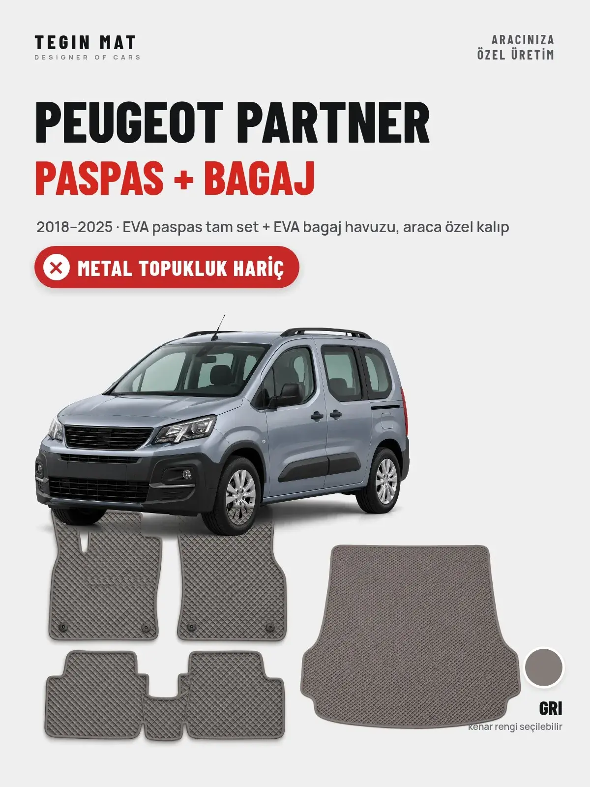 Peugeot Partner EVA Paspas + Bagaj Havuzu Seti (2018–2025) Gri – Metal Topukluk Hariç (1)