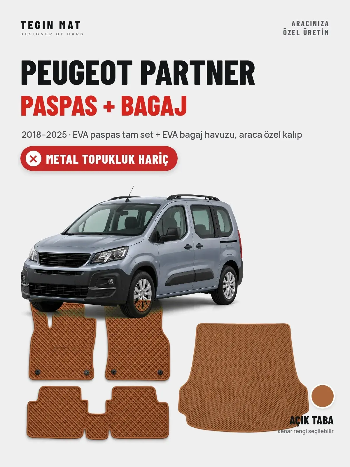 Peugeot Partner EVA Paspas + Bagaj Havuzu Seti (2018–2025) Açık Taba – Metal Topukluk Hariç (1)