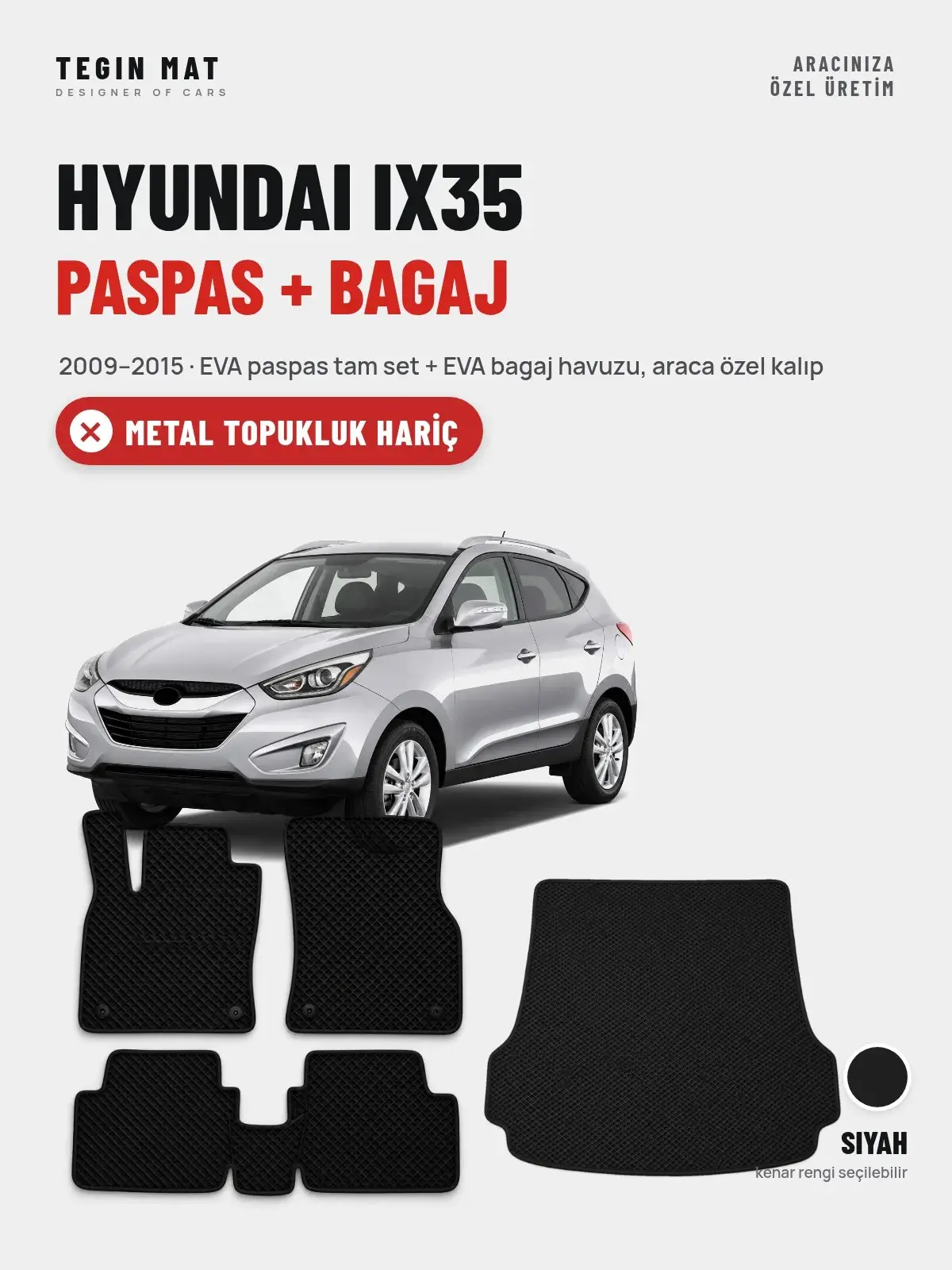 Hyundai IX35 EVA Paspas + Bagaj Havuzu Seti (2009–2015) Siyah – Metal Topukluk Hariç (1)