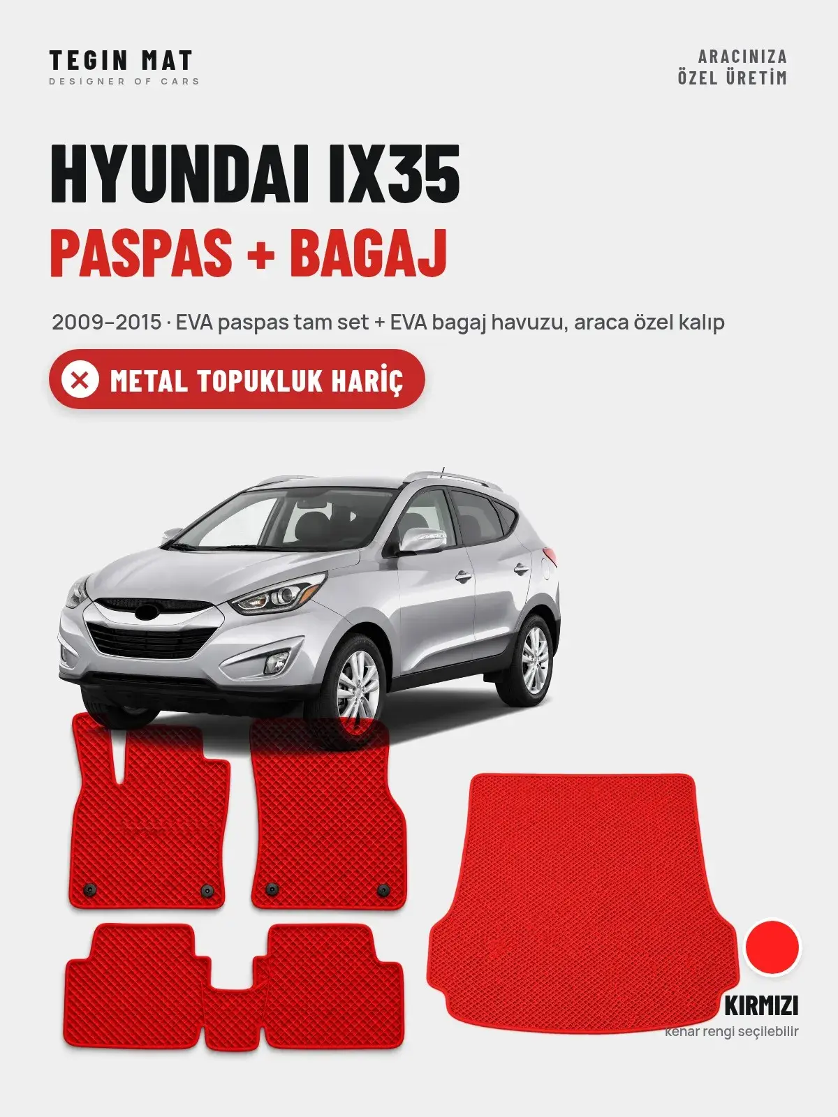 Hyundai IX35 EVA Paspas + Bagaj Havuzu Seti (2009–2015) Kırmızı – Metal Topukluk Hariç (1)