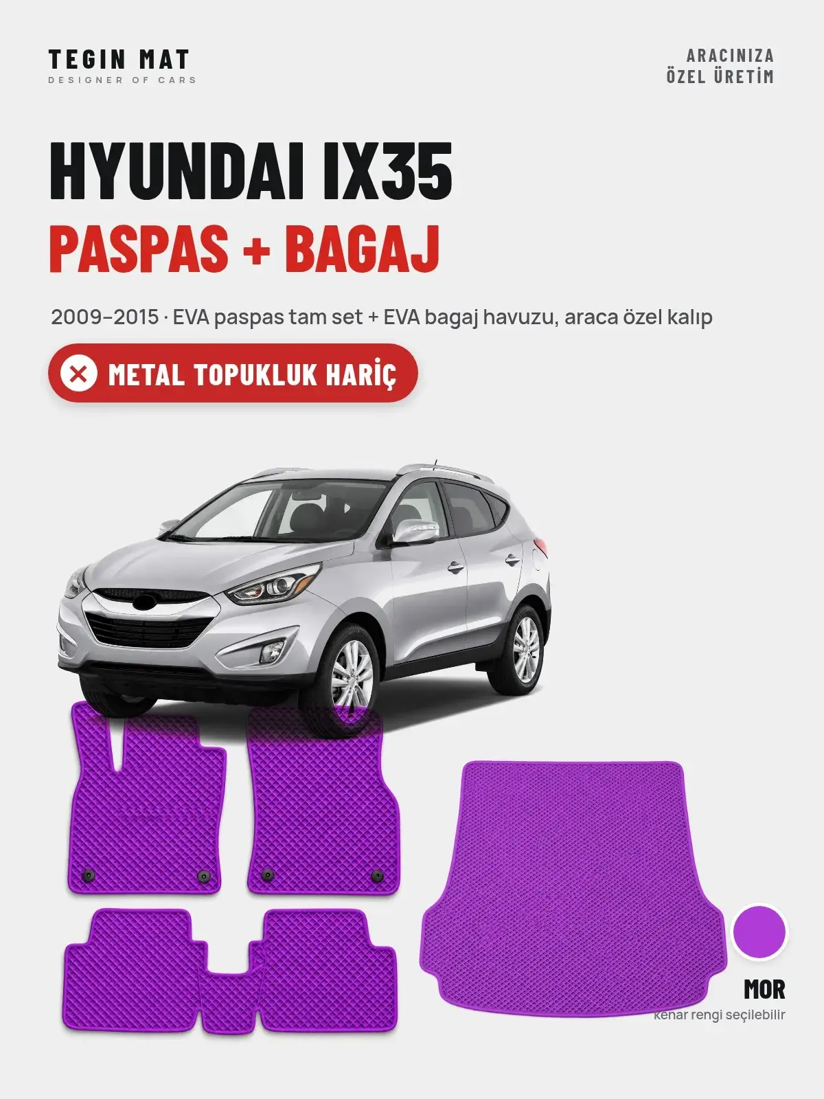 Hyundai IX35 EVA Paspas + Bagaj Havuzu Seti (2009–2015) Mor – Metal Topukluk Hariç (1)