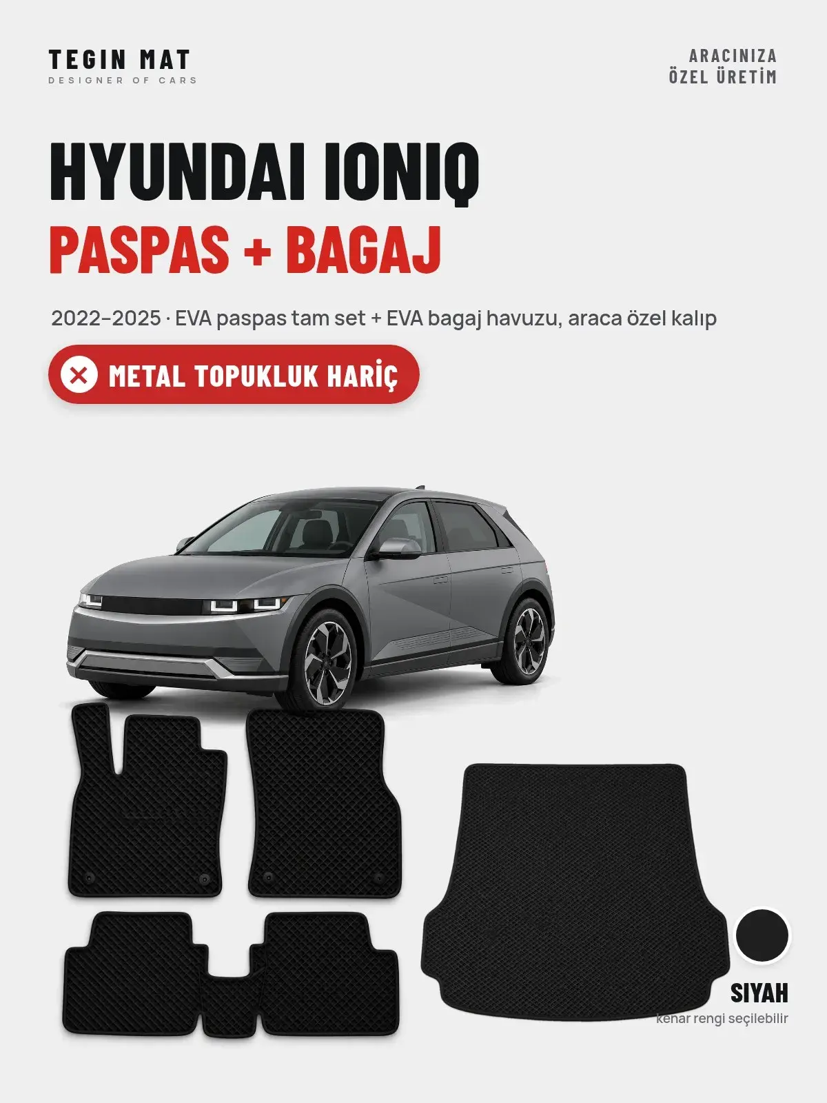 Hyundai Ioniq EVA Paspas + Bagaj Havuzu Seti (2022–2025) Siyah – Metal Topukluk Hariç (1)