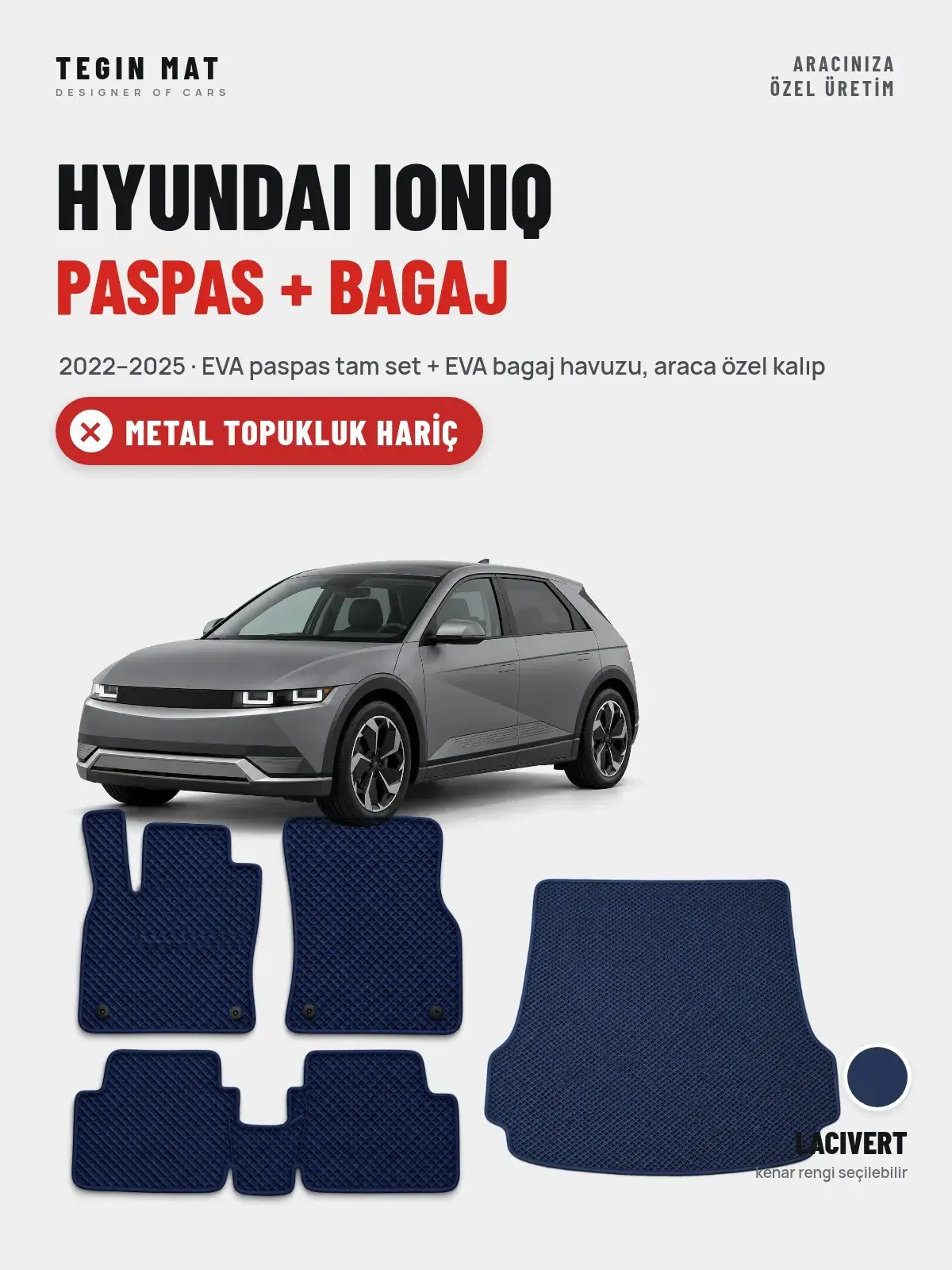 Hyundai Ioniq EVA Paspas + Bagaj Havuzu Seti (2022–2025) Lacivert – Metal Topukluk Hariç (1)