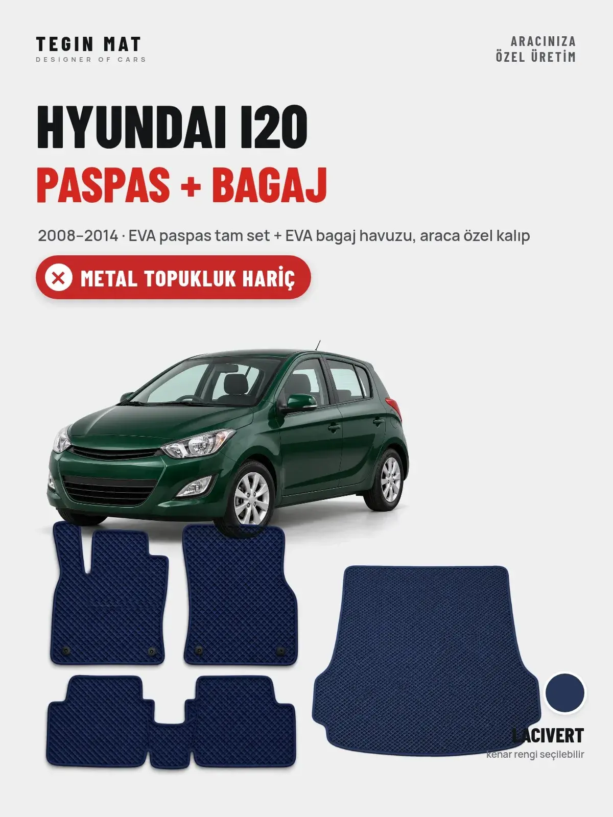 Hyundai i20 EVA Paspas + Bagaj Havuzu Seti (2008–2014) Lacivert – Metal Topukluk Hariç (1)