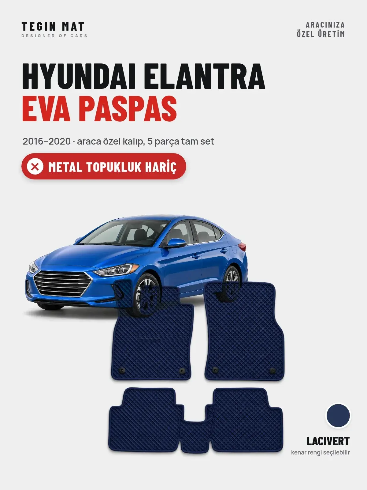Hyundai Elantra EVA Oto Paspas Tam Set (2016–2020) Lacivert – Metal Topukluk Hariç (1)