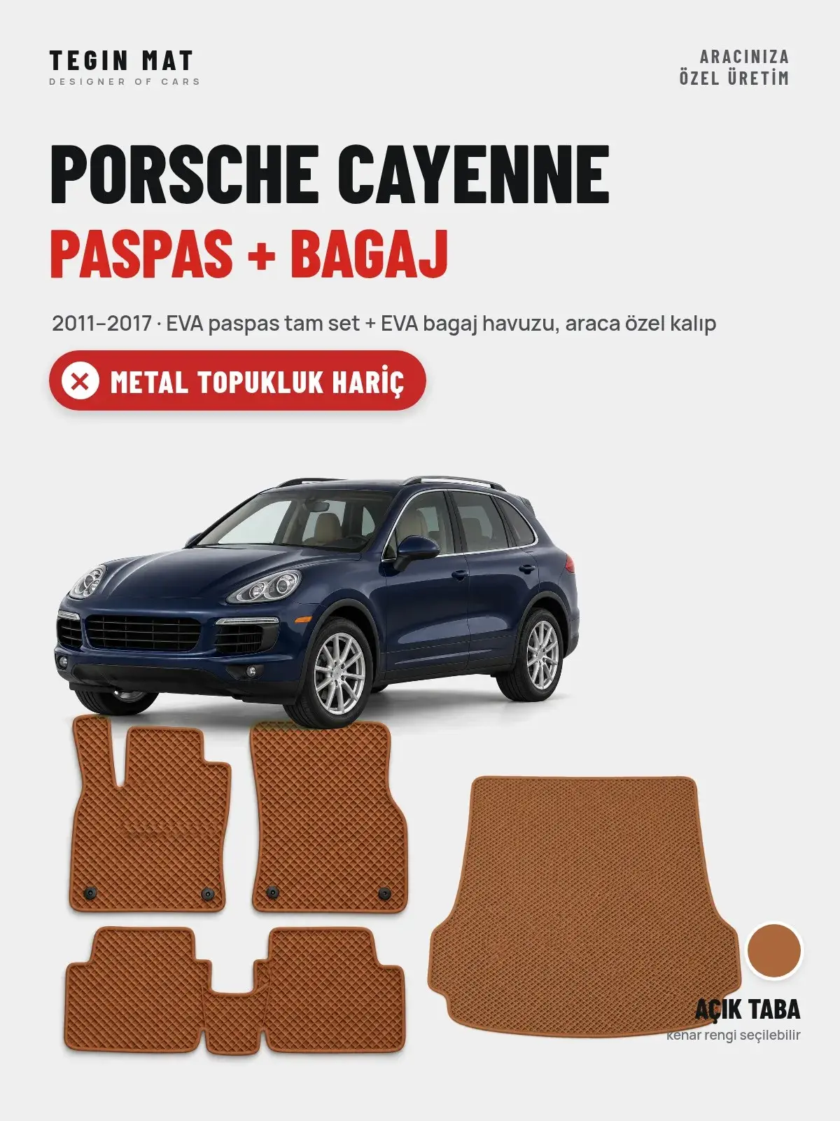 Porsche Cayenne EVA Paspas + Bagaj Havuzu Seti (2011–2017) Açık Taba – Metal Topukluk Hariç (1)