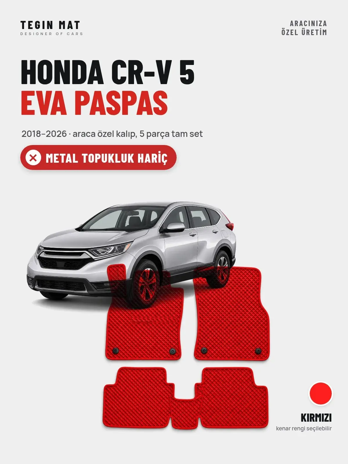 Honda CR-V 5 EVA Oto Paspas Tam Set (2018–2026) Kırmızı – Metal Topukluk Hariç (1)