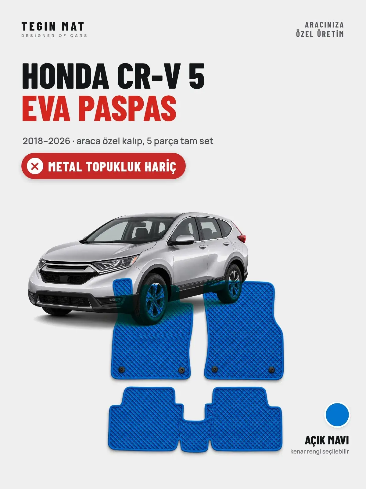 Honda CR-V 5 EVA Oto Paspas Tam Set (2018–2026) Açık Mavi – Metal Topukluk Hariç (1)