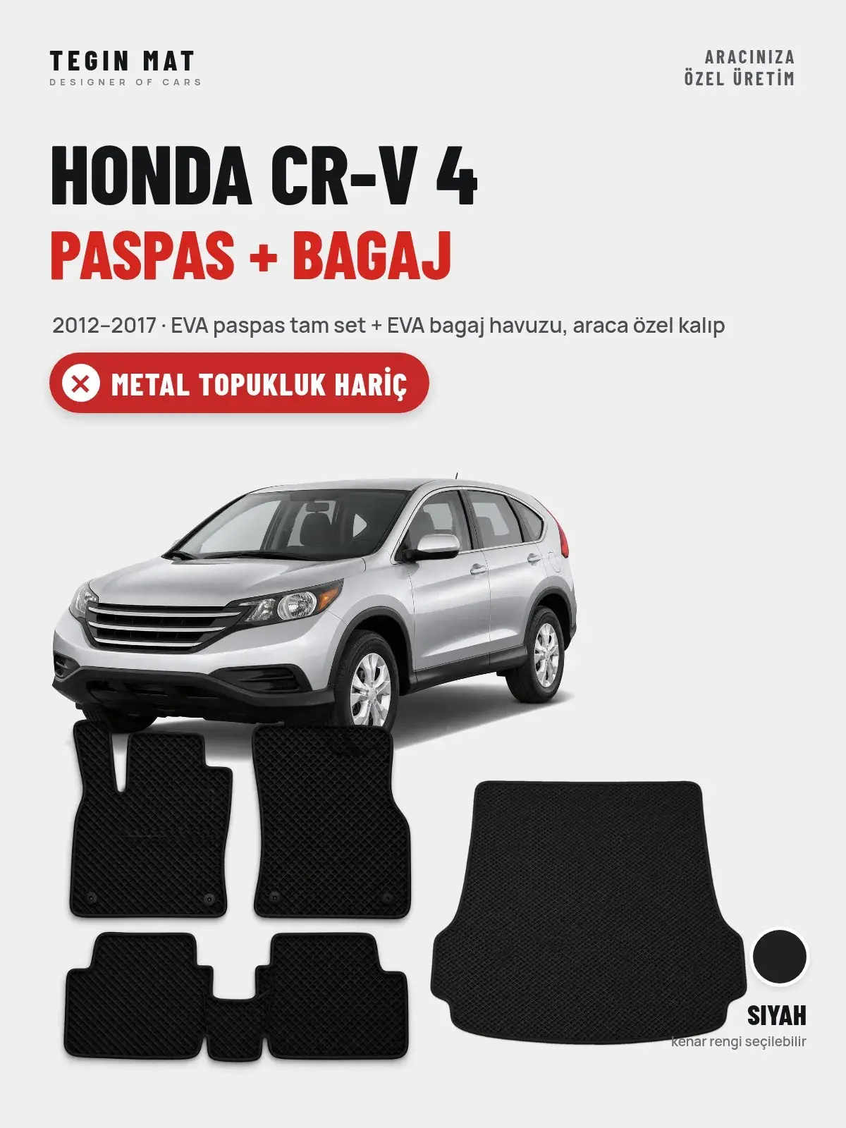 Honda CR-V 4 EVA Paspas + Bagaj Havuzu Seti (2012–2017) Siyah – Metal Topukluk Hariç (1)