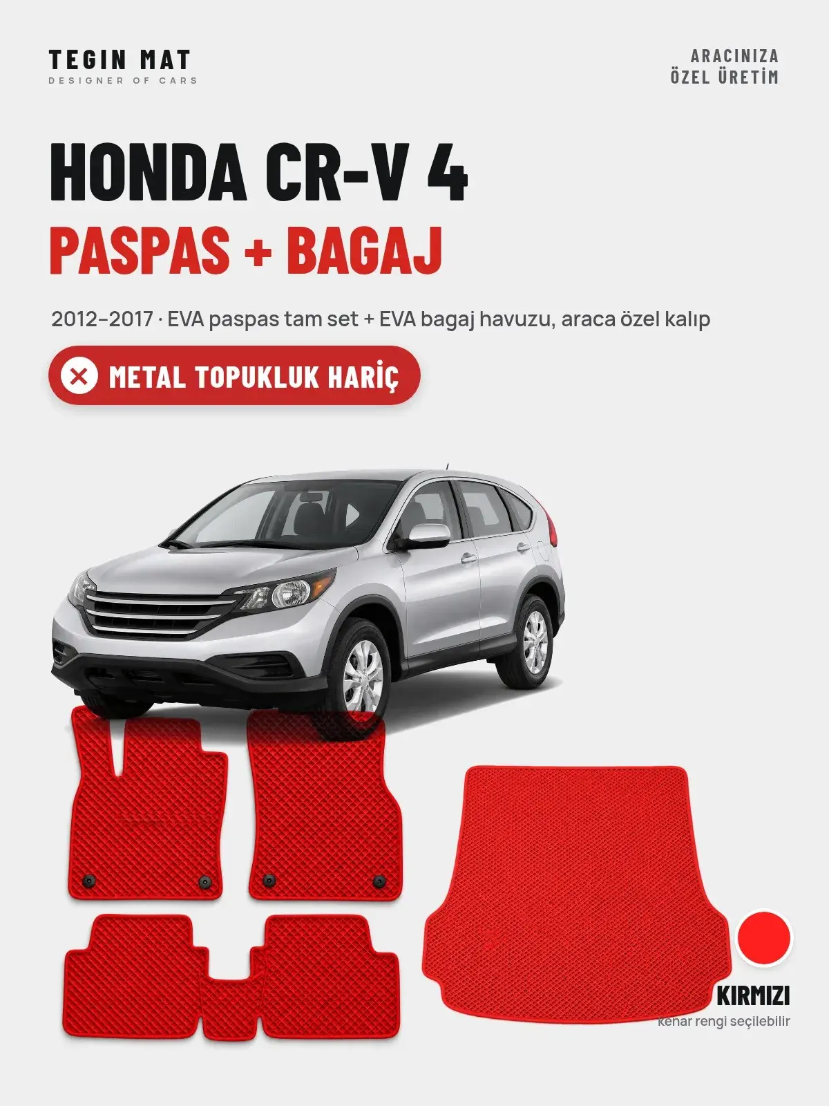 Honda CR-V 4 EVA Paspas + Bagaj Havuzu Seti (2012–2017) Kırmızı – Metal Topukluk Hariç (1)
