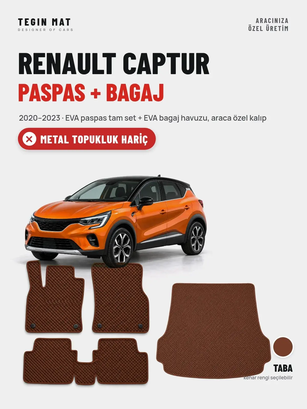 Renault Captur EVA Paspas + Bagaj Havuzu Seti (2020–2023) Taba – Metal Topukluk Hariç (1)
