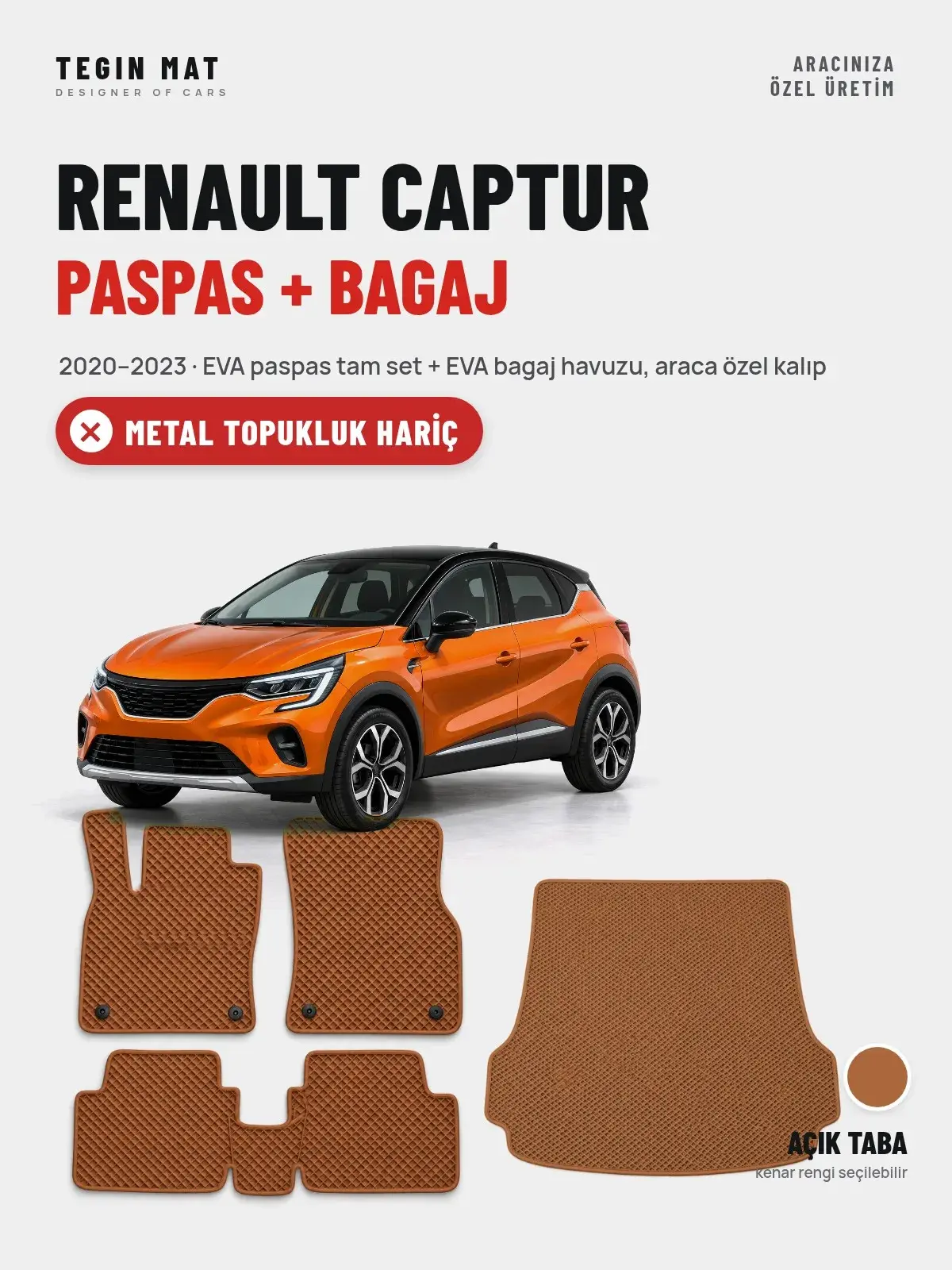 Renault Captur EVA Paspas + Bagaj Havuzu Seti (2020–2023) Açık Taba – Metal Topukluk Hariç (1)