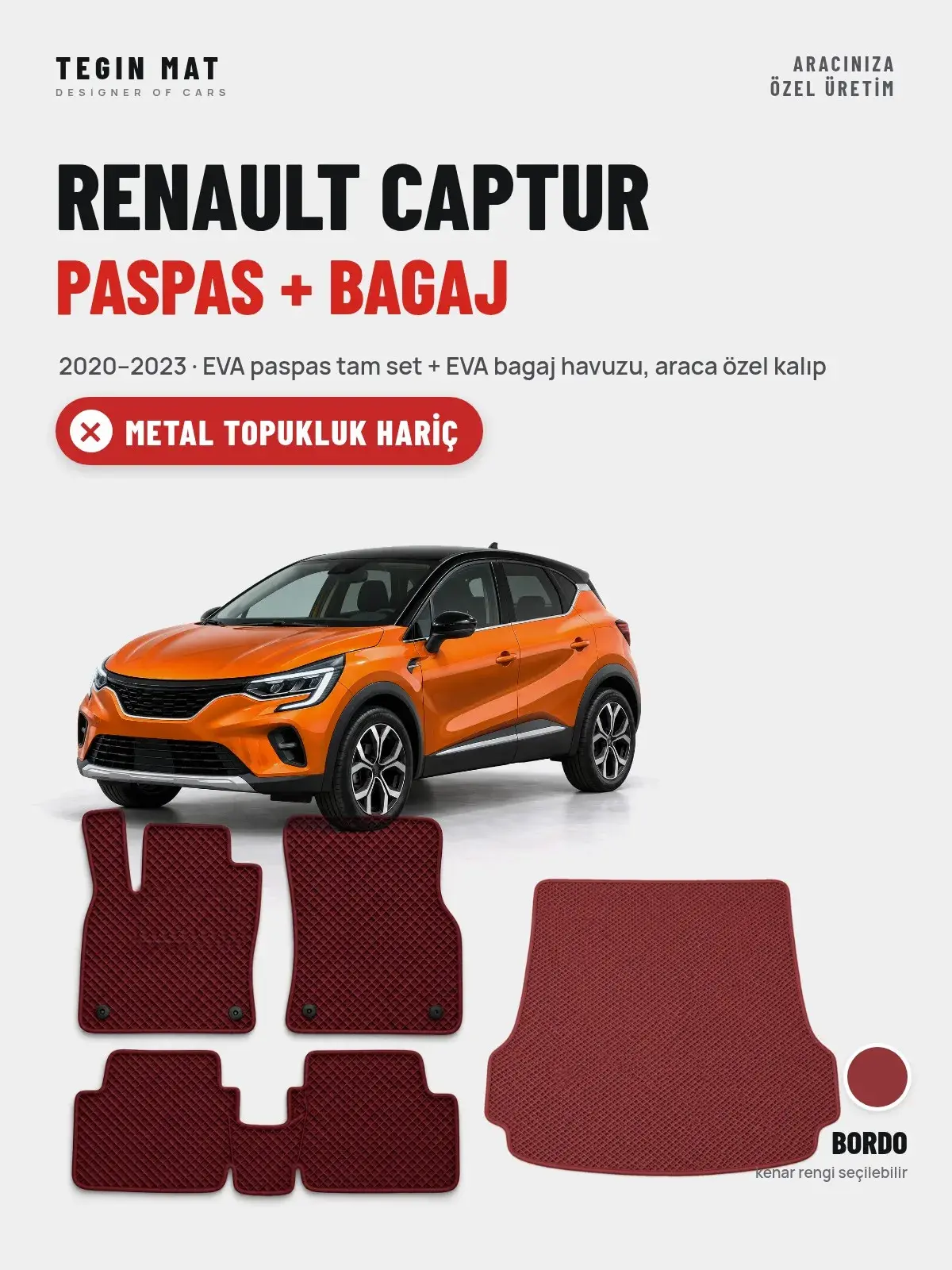 Renault Captur EVA Paspas + Bagaj Havuzu Seti (2020–2023) Bordo – Metal Topukluk Hariç (1)