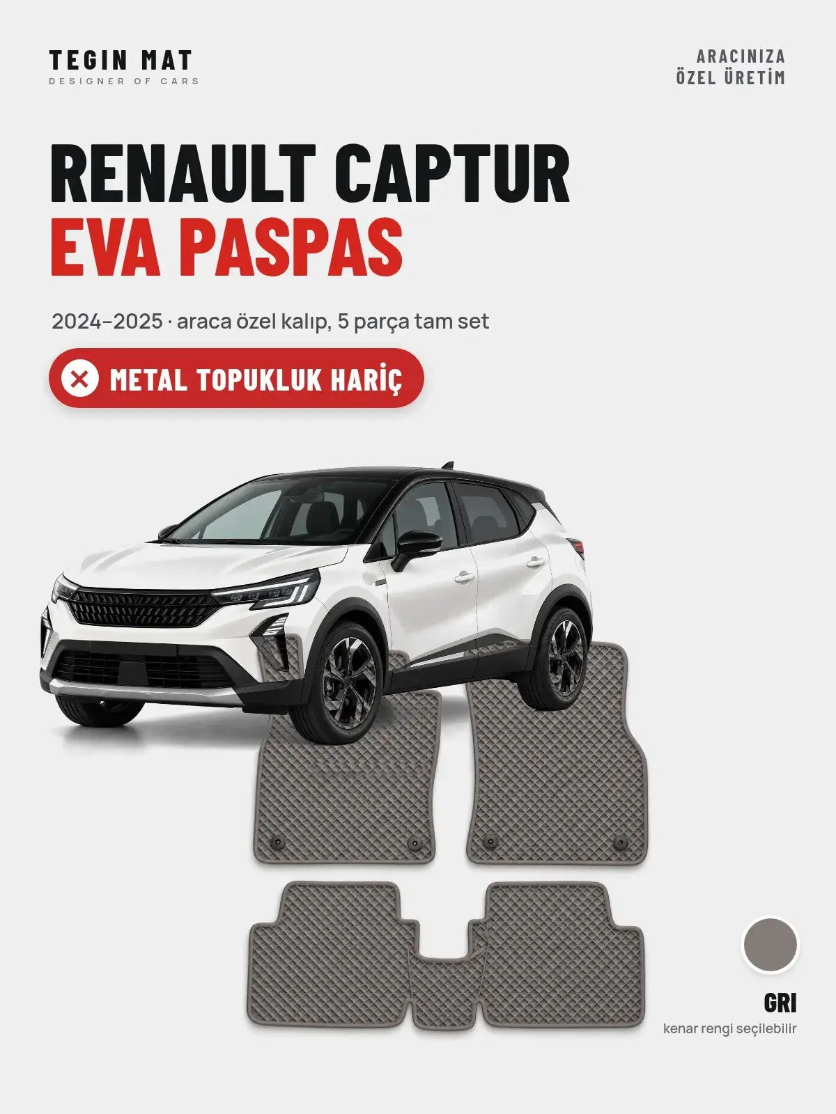 Renault Captur EVA Oto Paspas Tam Set (2024–2025) Gri – Metal Topukluk Hariç (1)