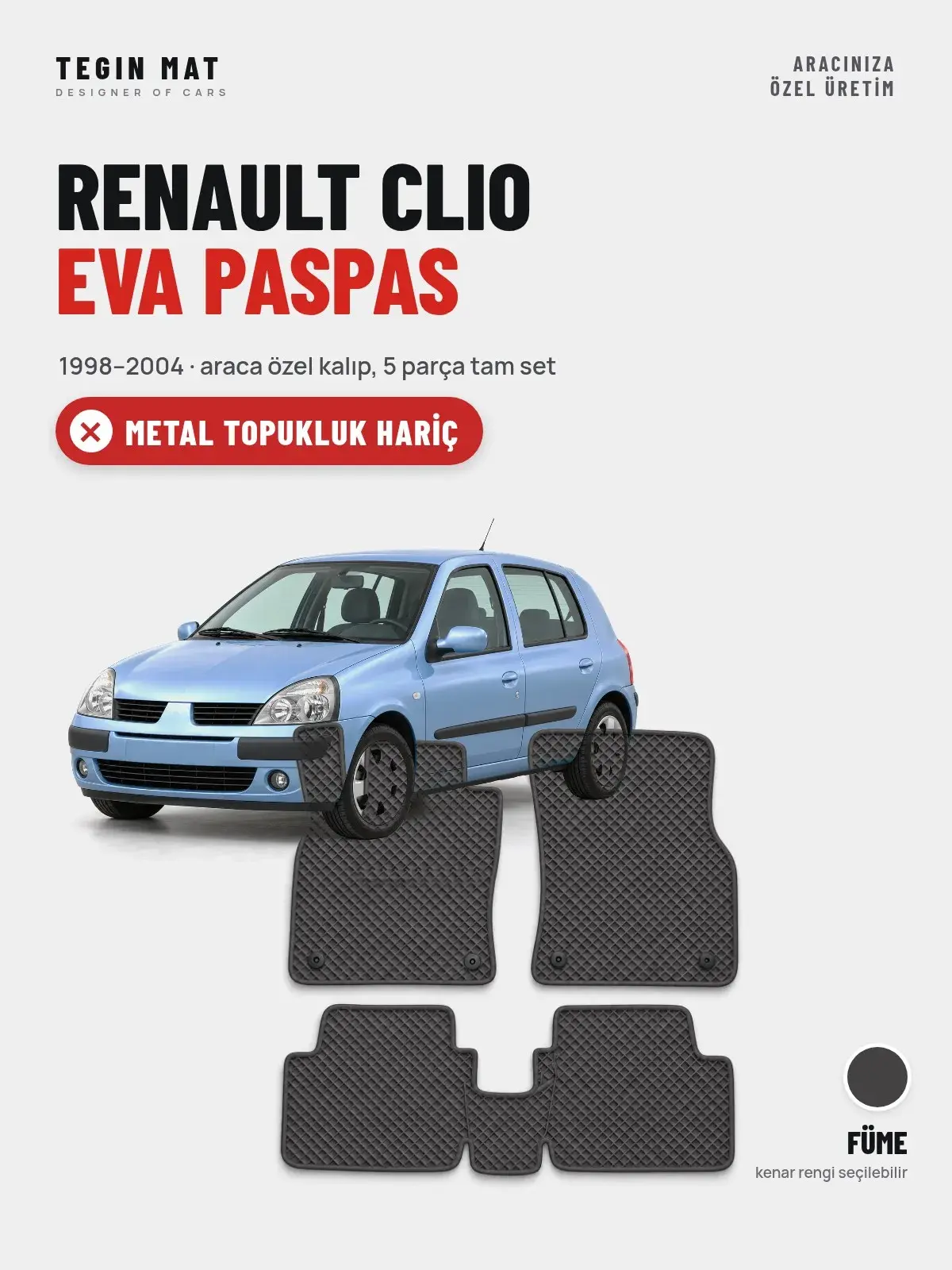 Renault Clio EVA Oto Paspas Tam Set (1998–2004) Füme – Metal Topukluk Hariç (1)