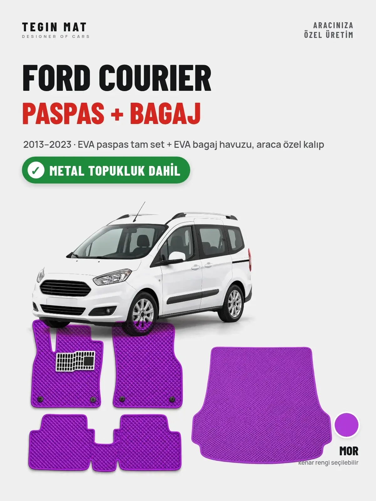 Ford Courier EVA Paspas + Bagaj Havuzu Seti (2013–2023) Mor – Metal Topukluk Dahil (1)