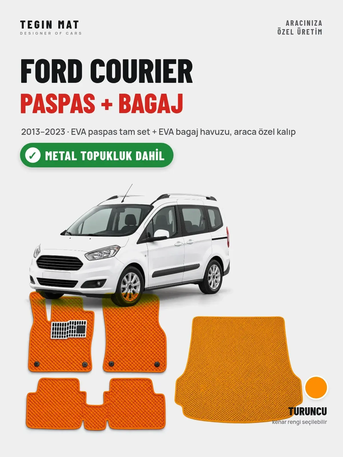 Ford Courier EVA Paspas + Bagaj Havuzu Seti (2013–2023) Turuncu – Metal Topukluk Dahil (1)