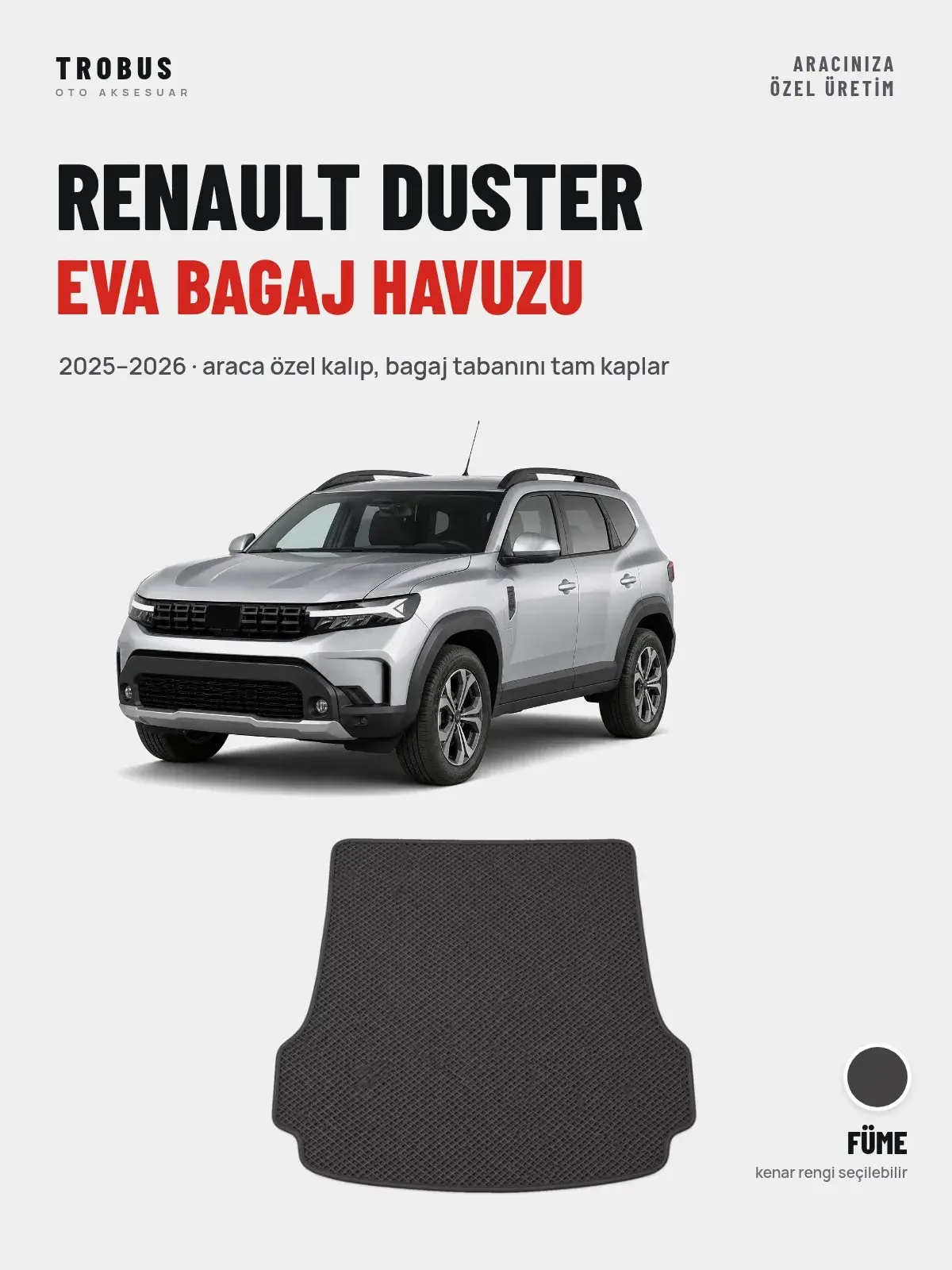 Renault Duster EVA Bagaj Havuzu (2025–2026) Füme – Araca Özel Kalıp (1)