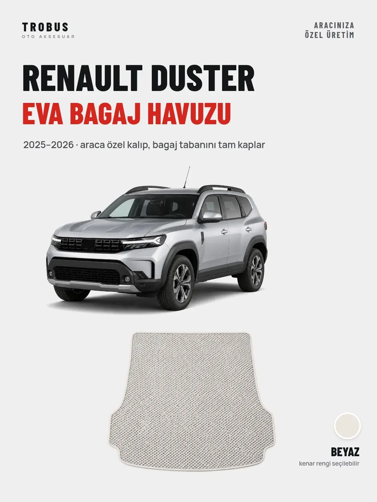 Renault Duster EVA Bagaj Havuzu (2025–2026) Beyaz – Araca Özel Kalıp (1)