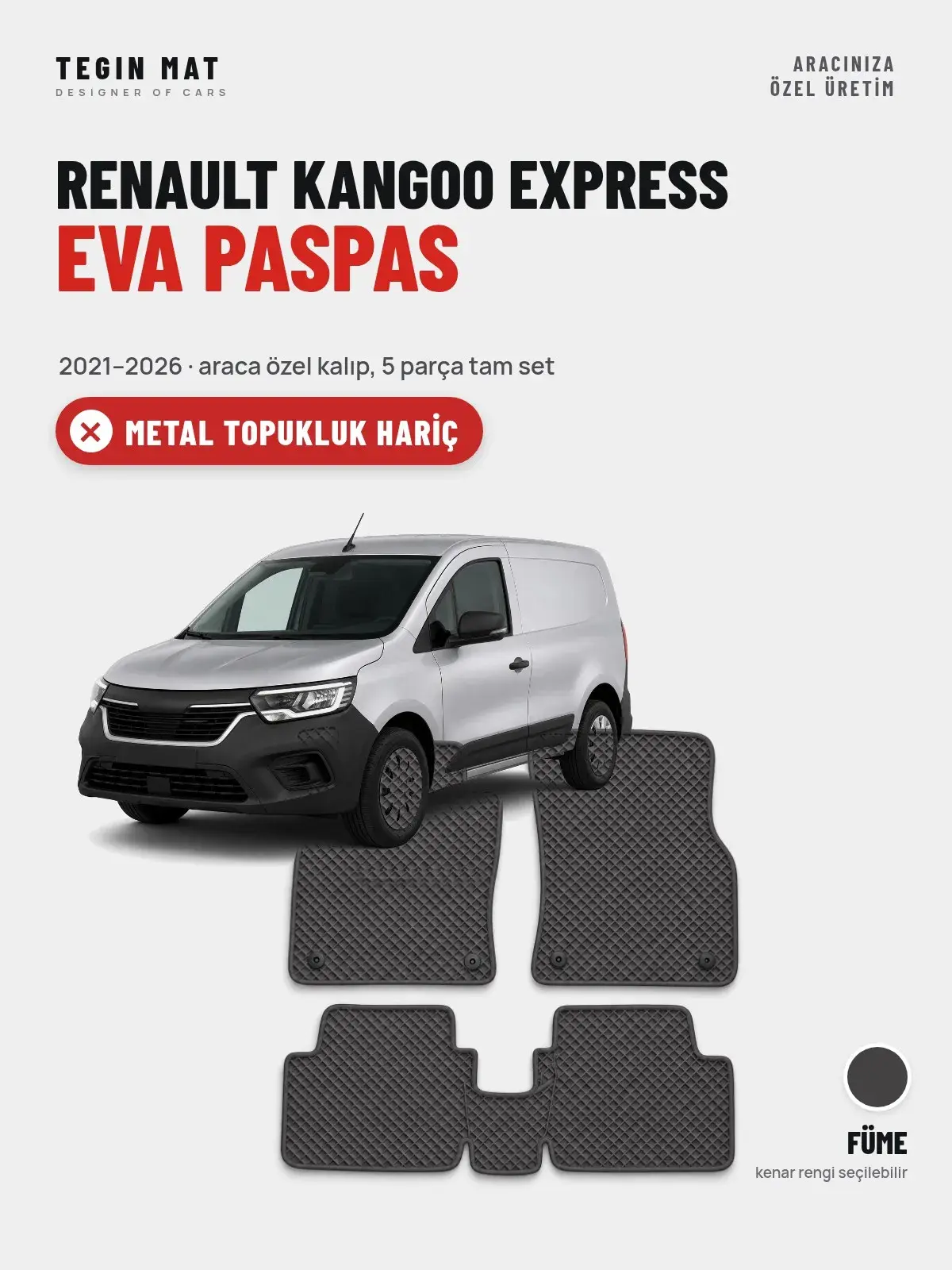 Renault Kangoo Express EVA Oto Paspas Tam Set (2021–2026) Füme – Metal Topukluk Hariç (1)
