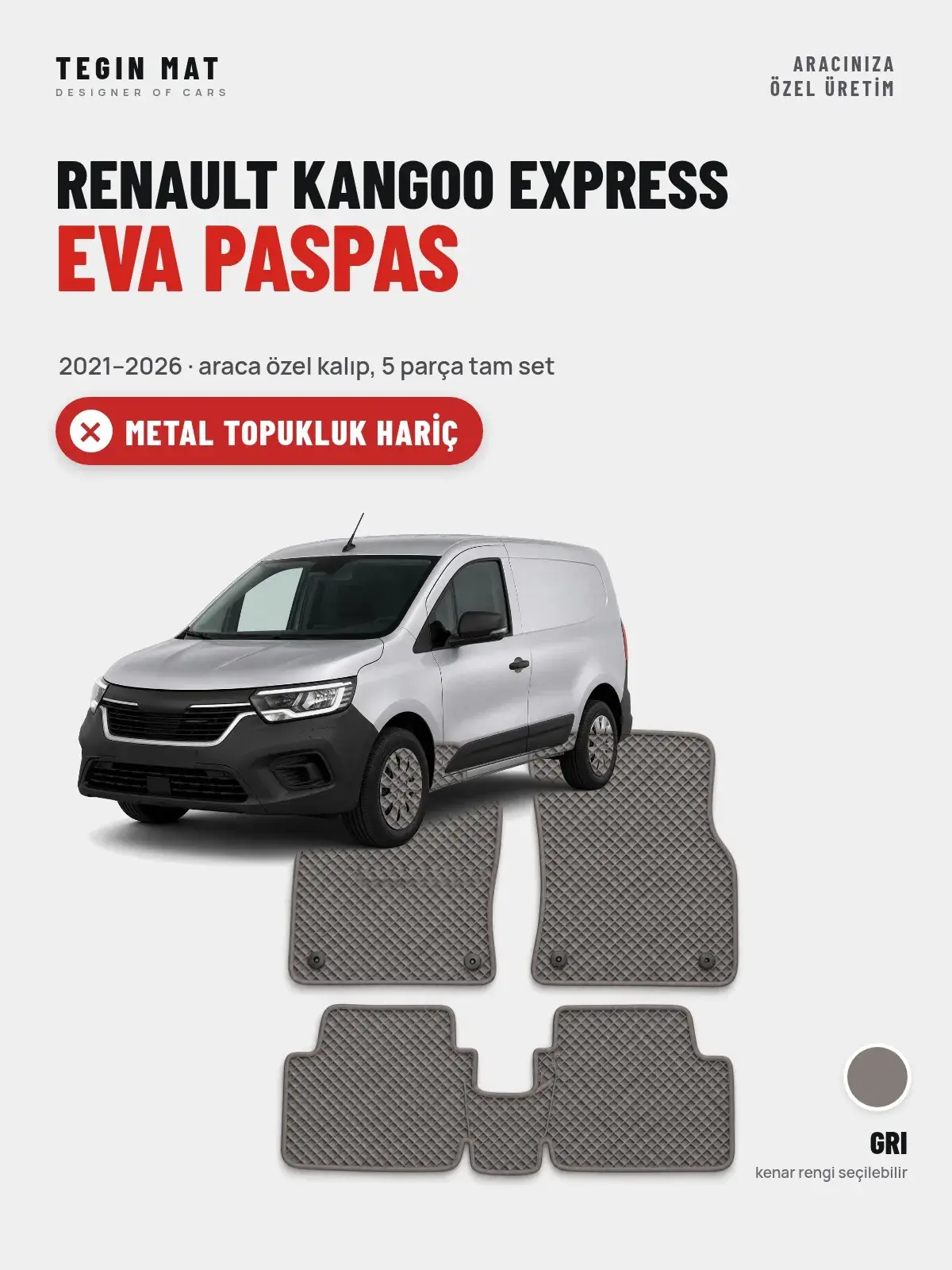 Renault Kangoo Express EVA Oto Paspas Tam Set (2021–2026) Gri – Metal Topukluk Hariç (1)