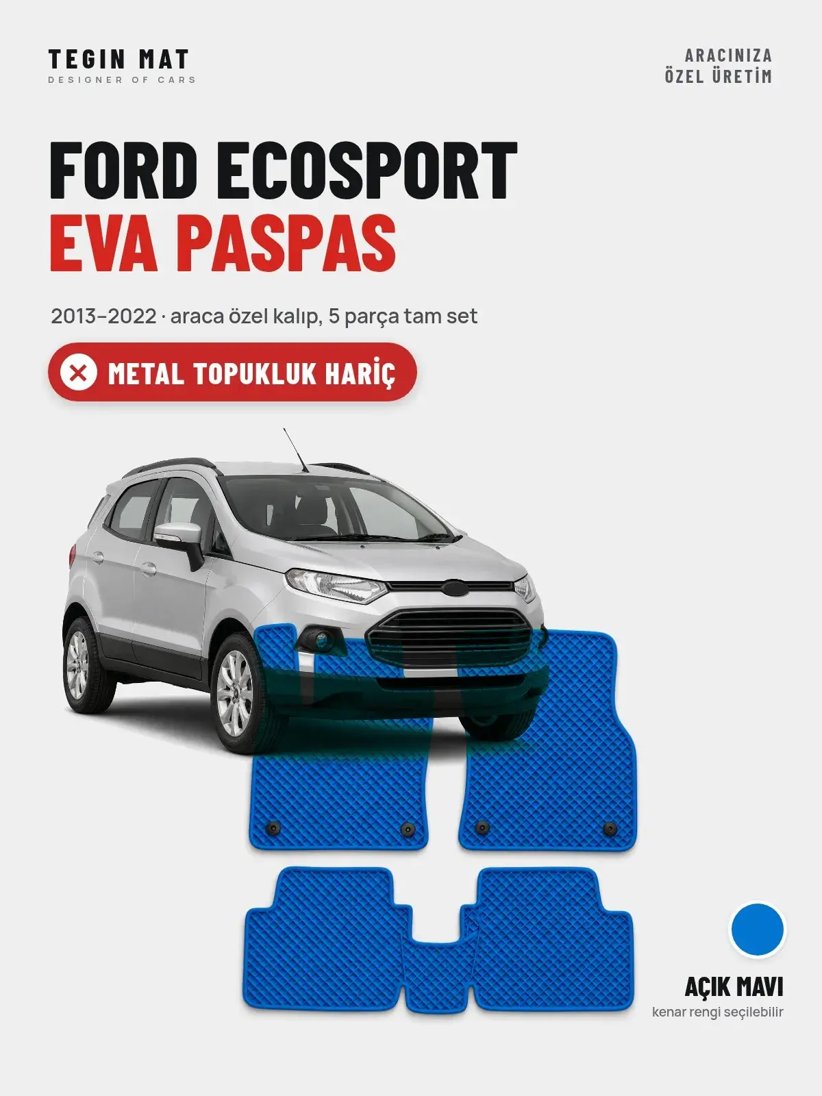 Ford Ecosport EVA Oto Paspas Tam Set (2013–2022) Açık Mavi – Metal Topukluk Hariç (1)