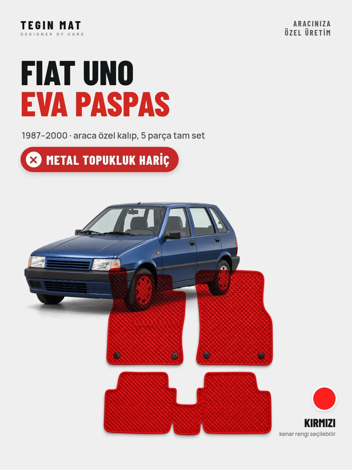 Fiat Uno EVA Oto Paspas Tam Set (1987–2000) Kırmızı – Metal Topukluk Hariç (1)