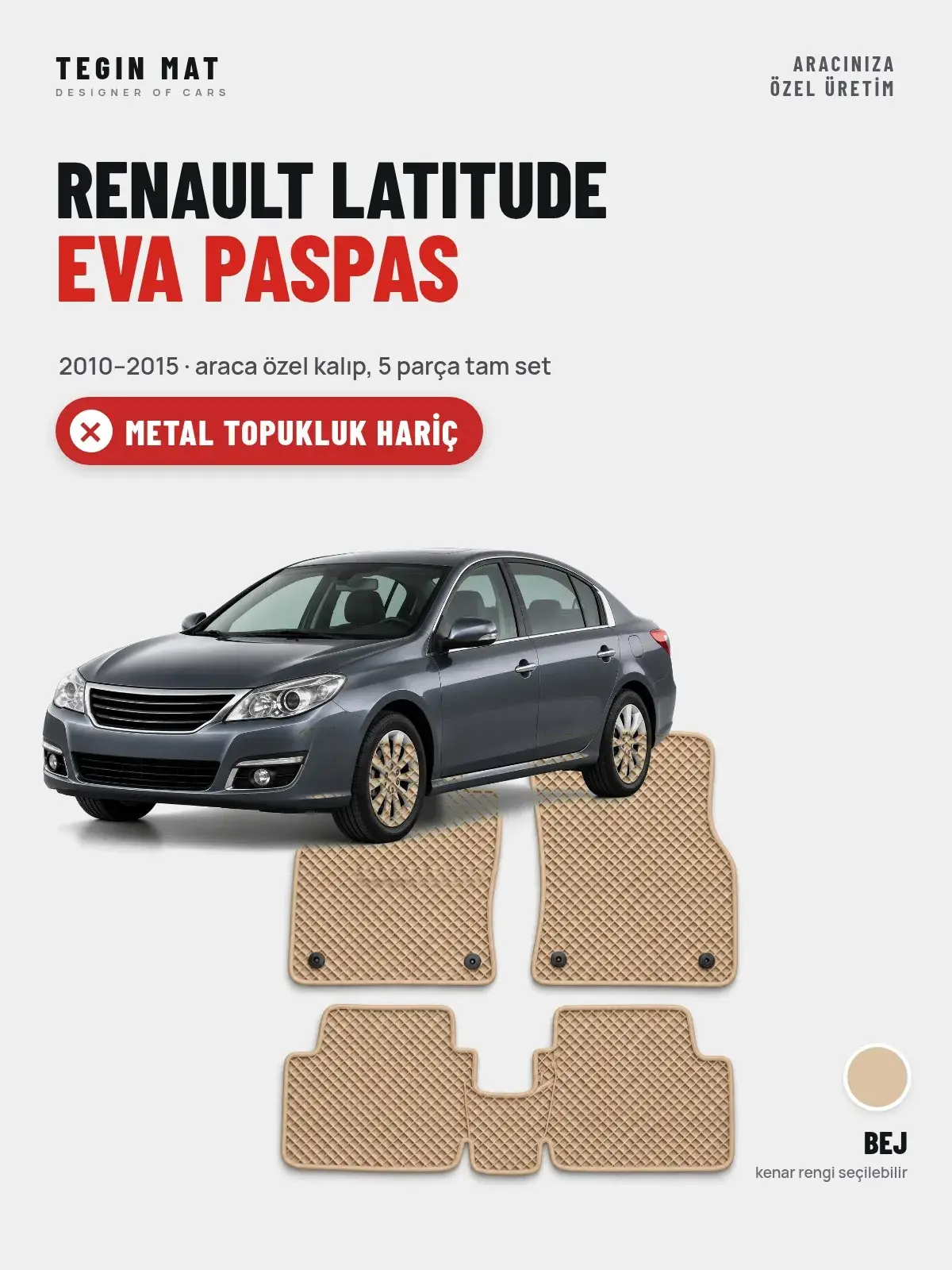 Renault Latitude EVA Oto Paspas Tam Set (2010–2015) Bej – Metal Topukluk Hariç (1)